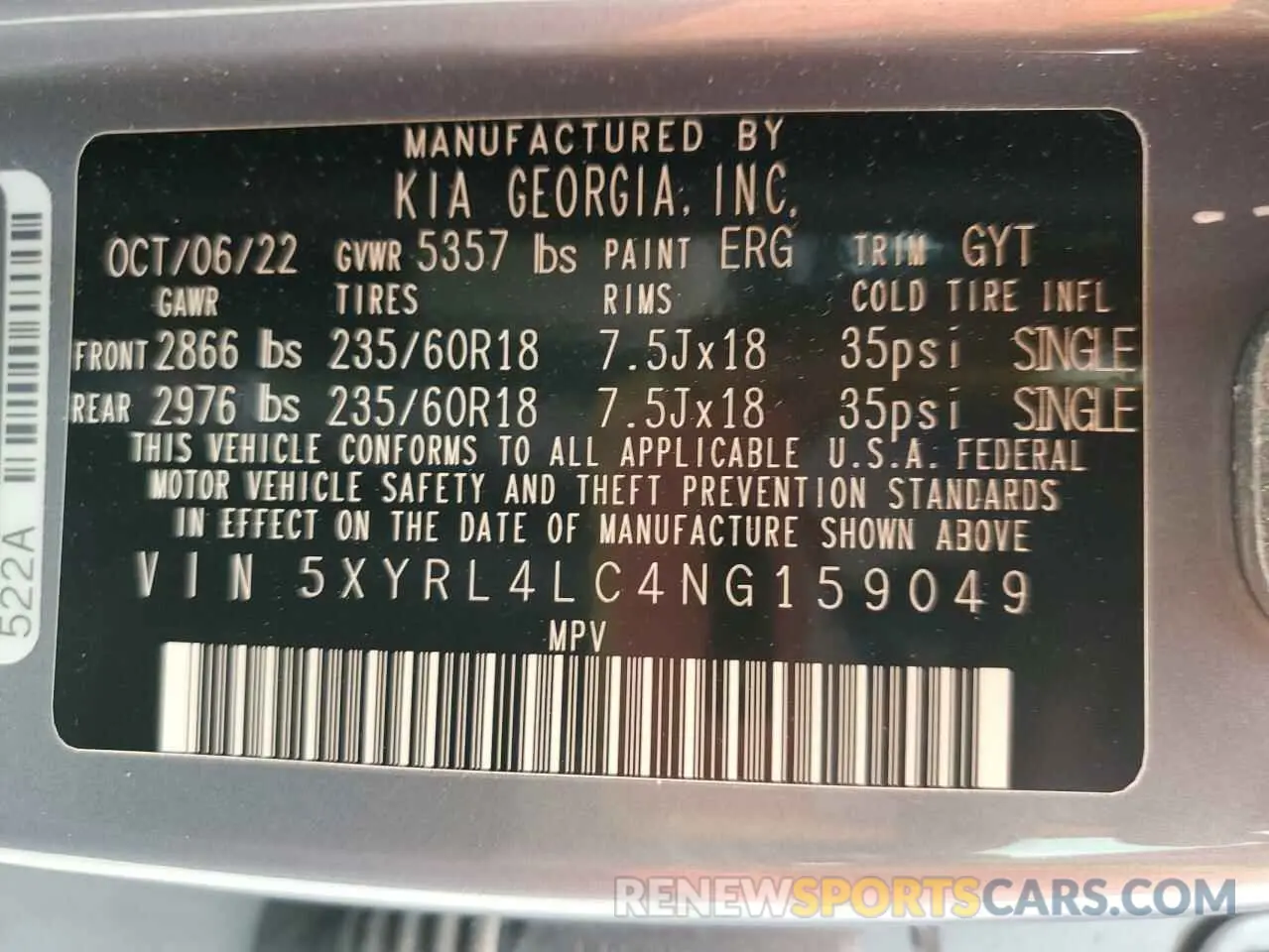 13 fotografías del automóvil dañado 5XYRL4LC4NG159049 KIA SORENTO 2022