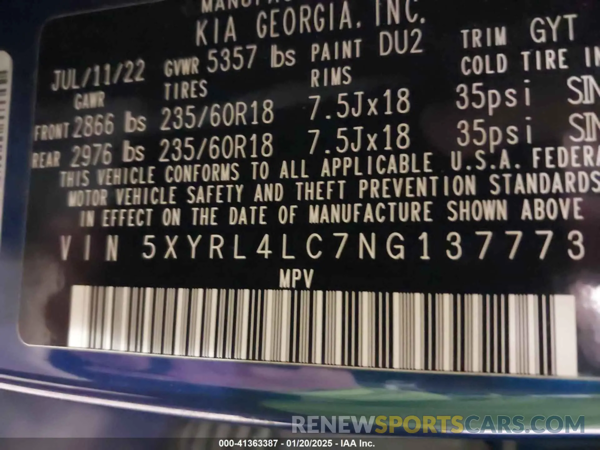 9 fotografías del automóvil dañado 5XYRL4LC7NG137773 KIA SORENTO 2022