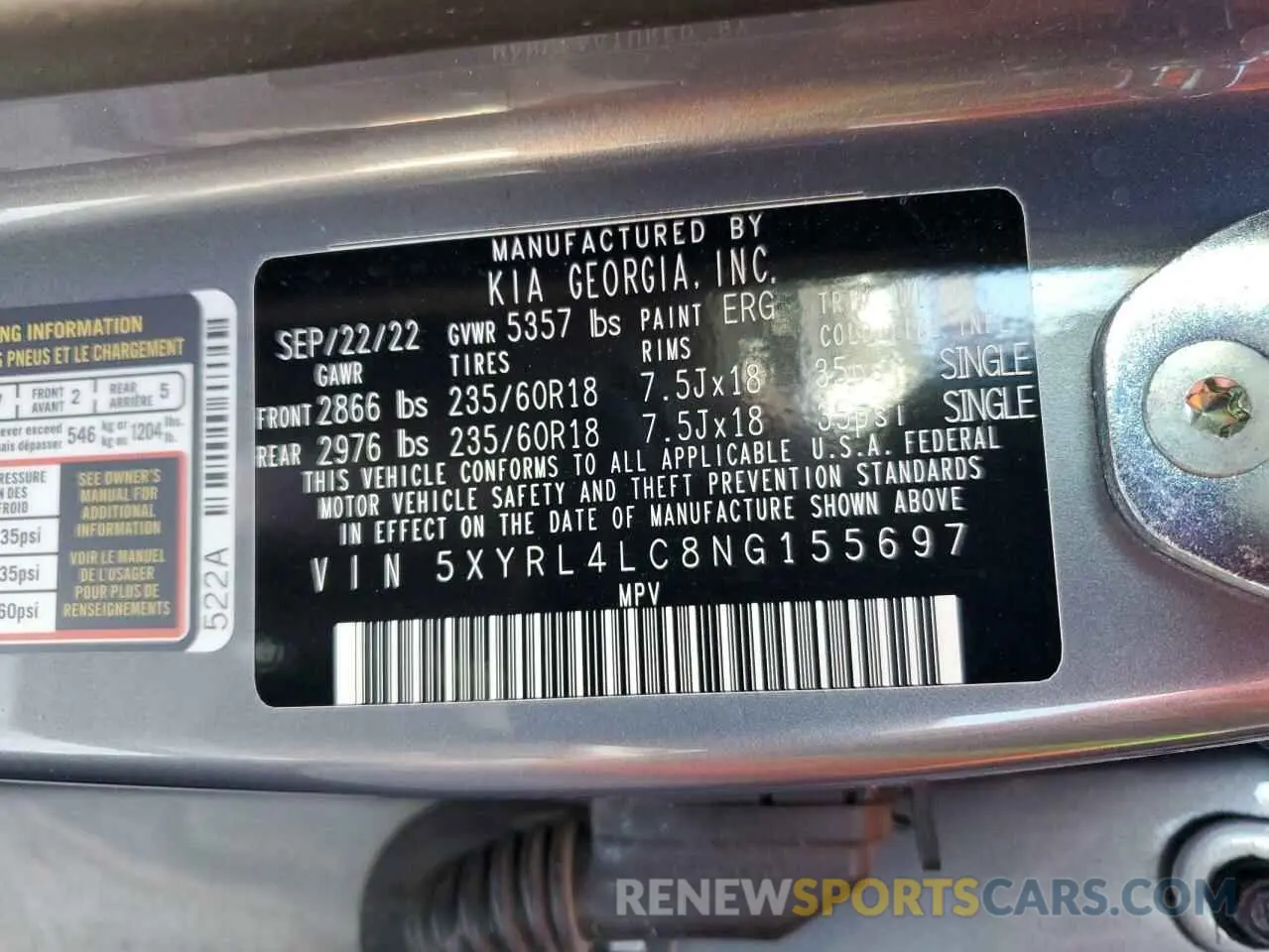 15 fotografías del automóvil dañado 5XYRL4LC8NG155697 KIA SORENTO 2022