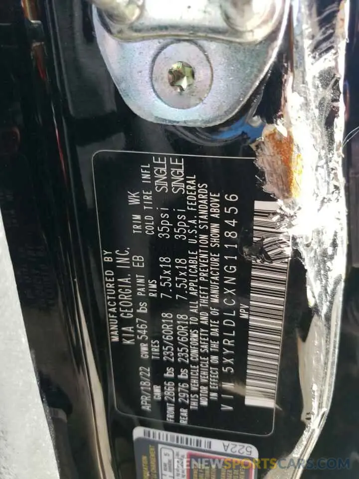13 fotografías del automóvil dañado 5XYRLDLCXNG118456 KIA SORENTO 2022