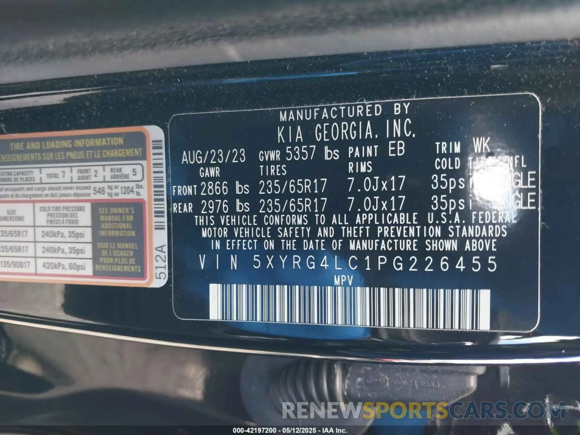9 fotografías del automóvil dañado 5XYRG4LC1PG226455 KIA SORENTO 2023