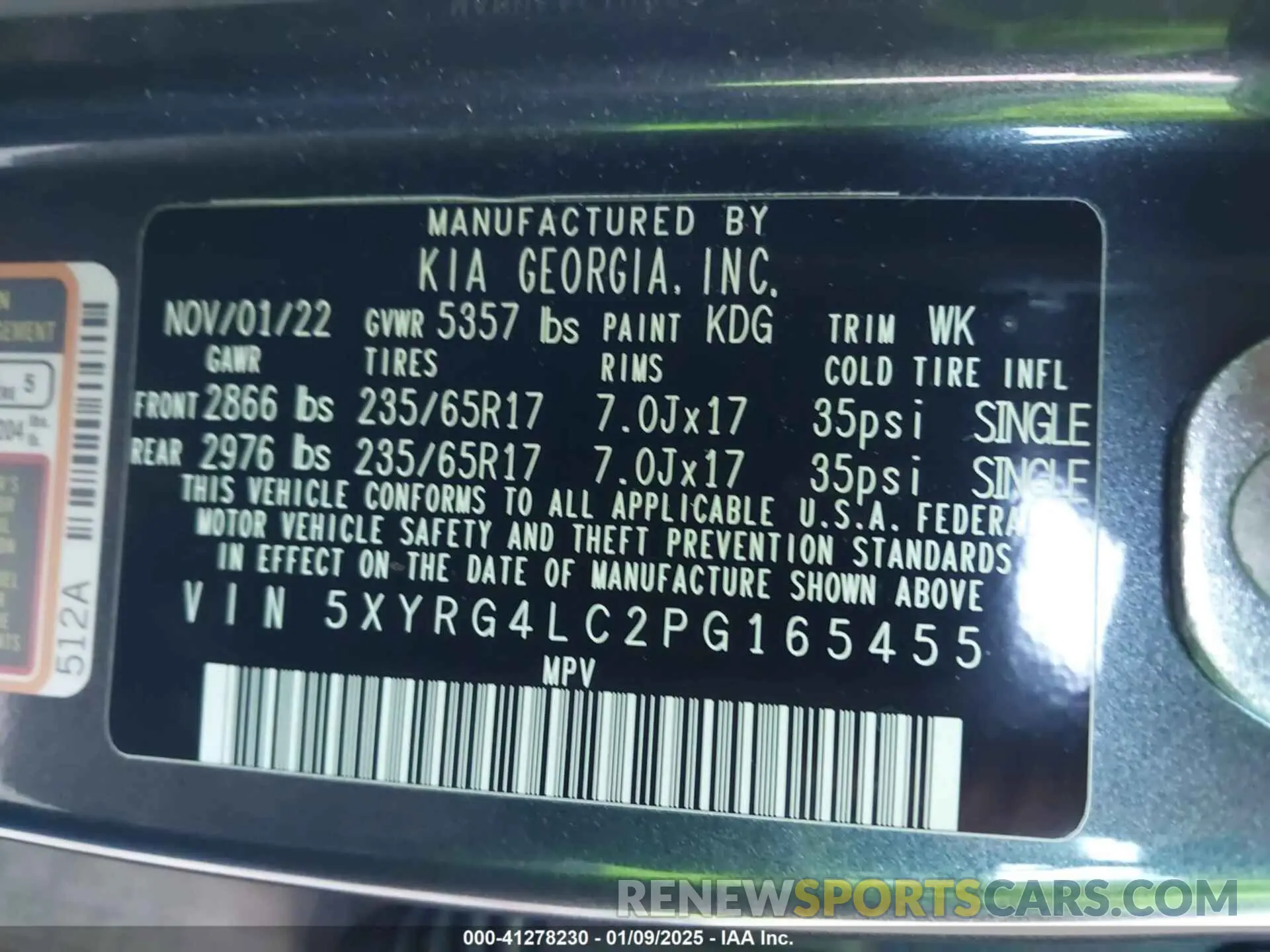 9 fotografías del automóvil dañado 5XYRG4LC2PG165455 KIA SORENTO 2023