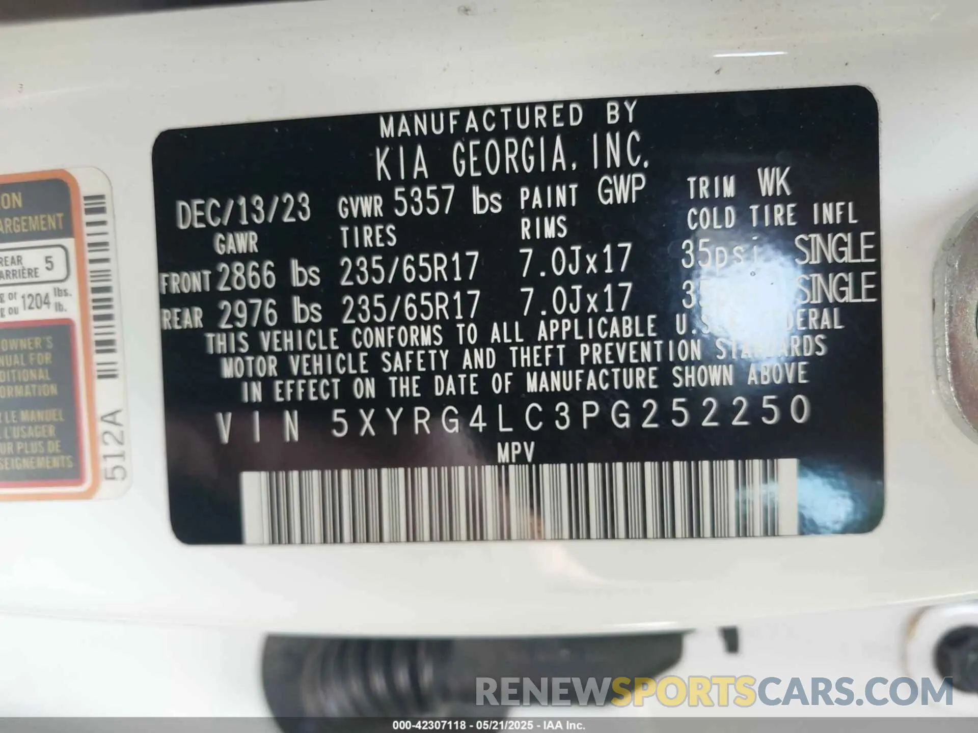 9 fotografías del automóvil dañado 5XYRG4LC3PG252250 KIA SORENTO 2023