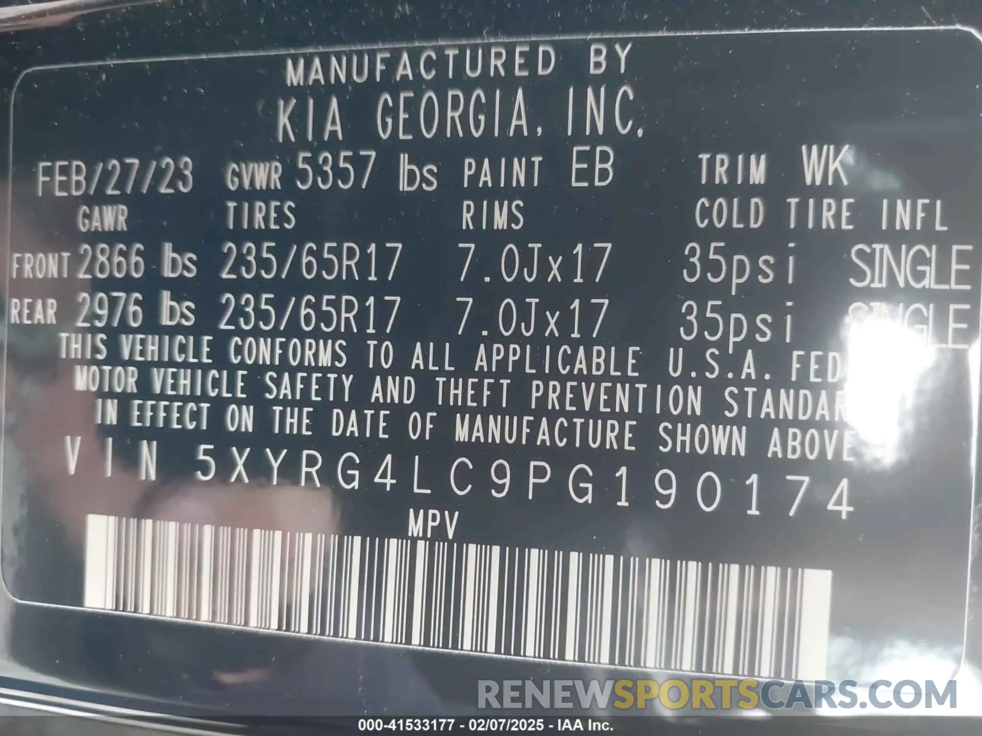 9 fotografías del automóvil dañado 5XYRG4LC9PG190174 KIA SORENTO 2023