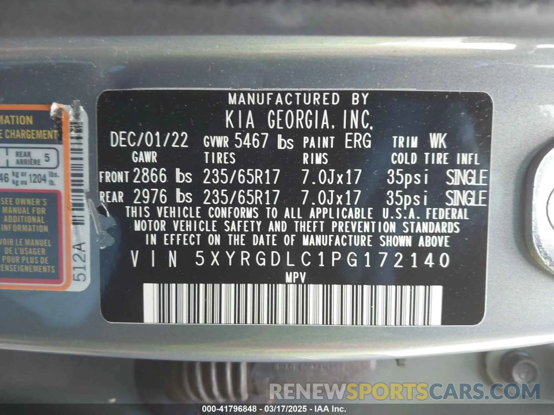 9 fotografías del automóvil dañado 5XYRGDLC1PG172140 KIA SORENTO 2023