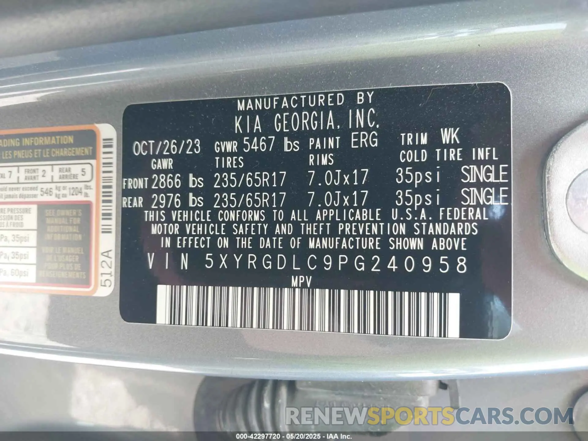 9 fotografías del automóvil dañado 5XYRGDLC9PG240958 KIA SORENTO 2023