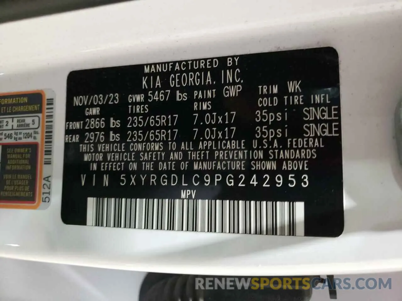13 fotografías del automóvil dañado 5XYRGDLC9PG242953 KIA SORENTO 2023