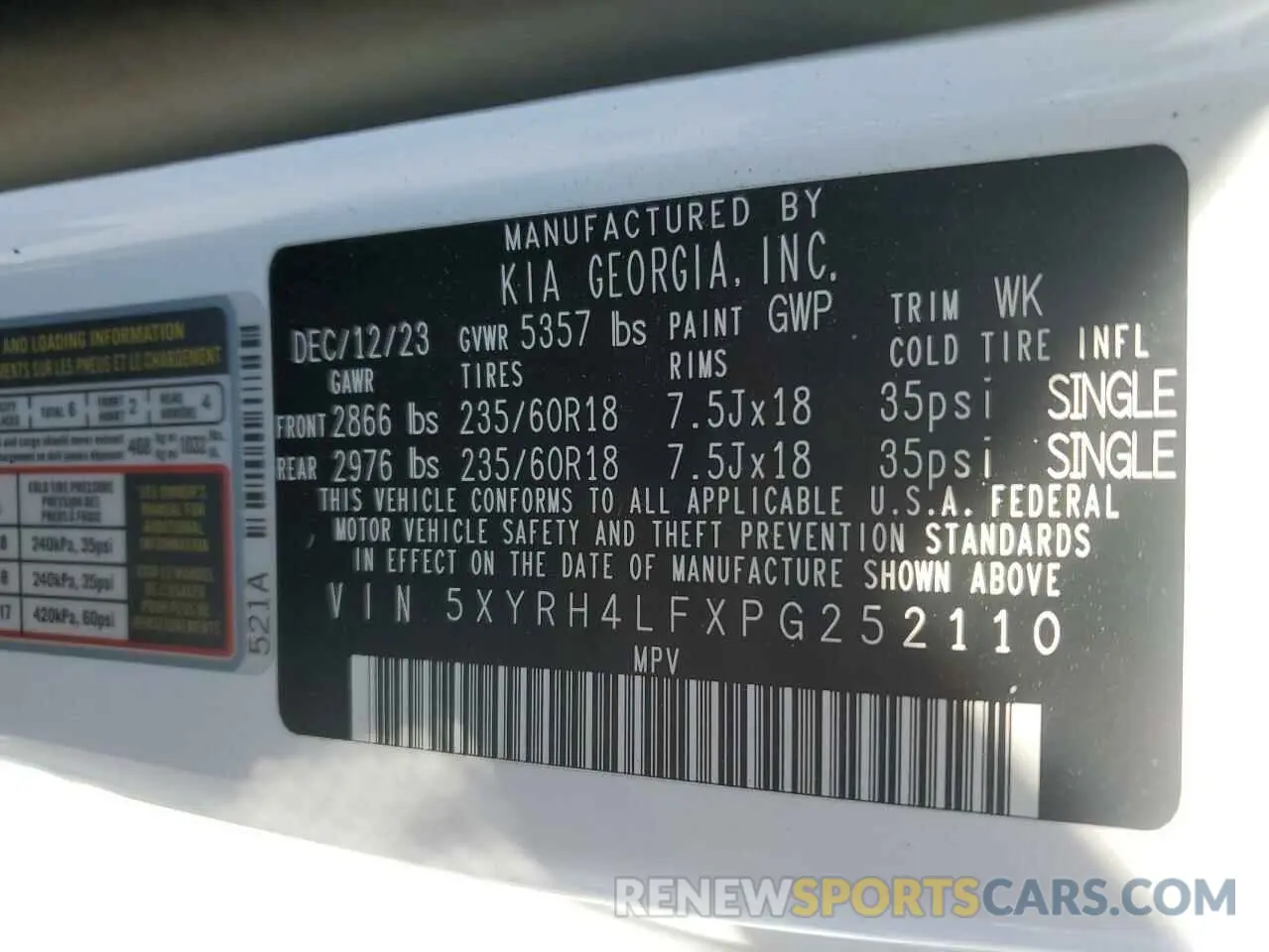15 fotografías del automóvil dañado 5XYRH4LFXPG252110 KIA SORENTO 2023