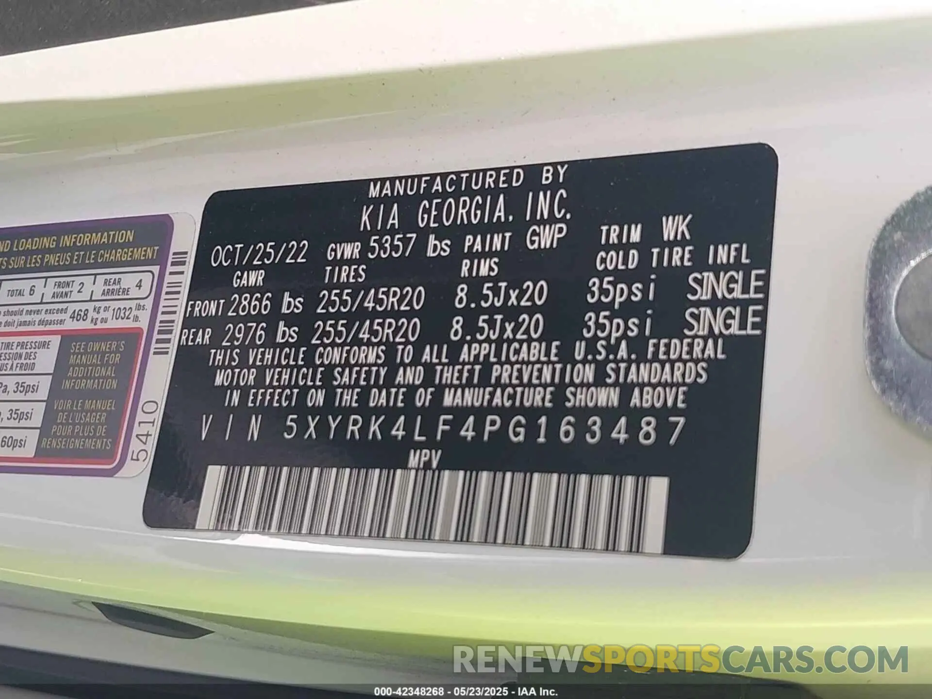 9 fotografías del automóvil dañado 5XYRK4LF4PG163487 KIA SORENTO 2023