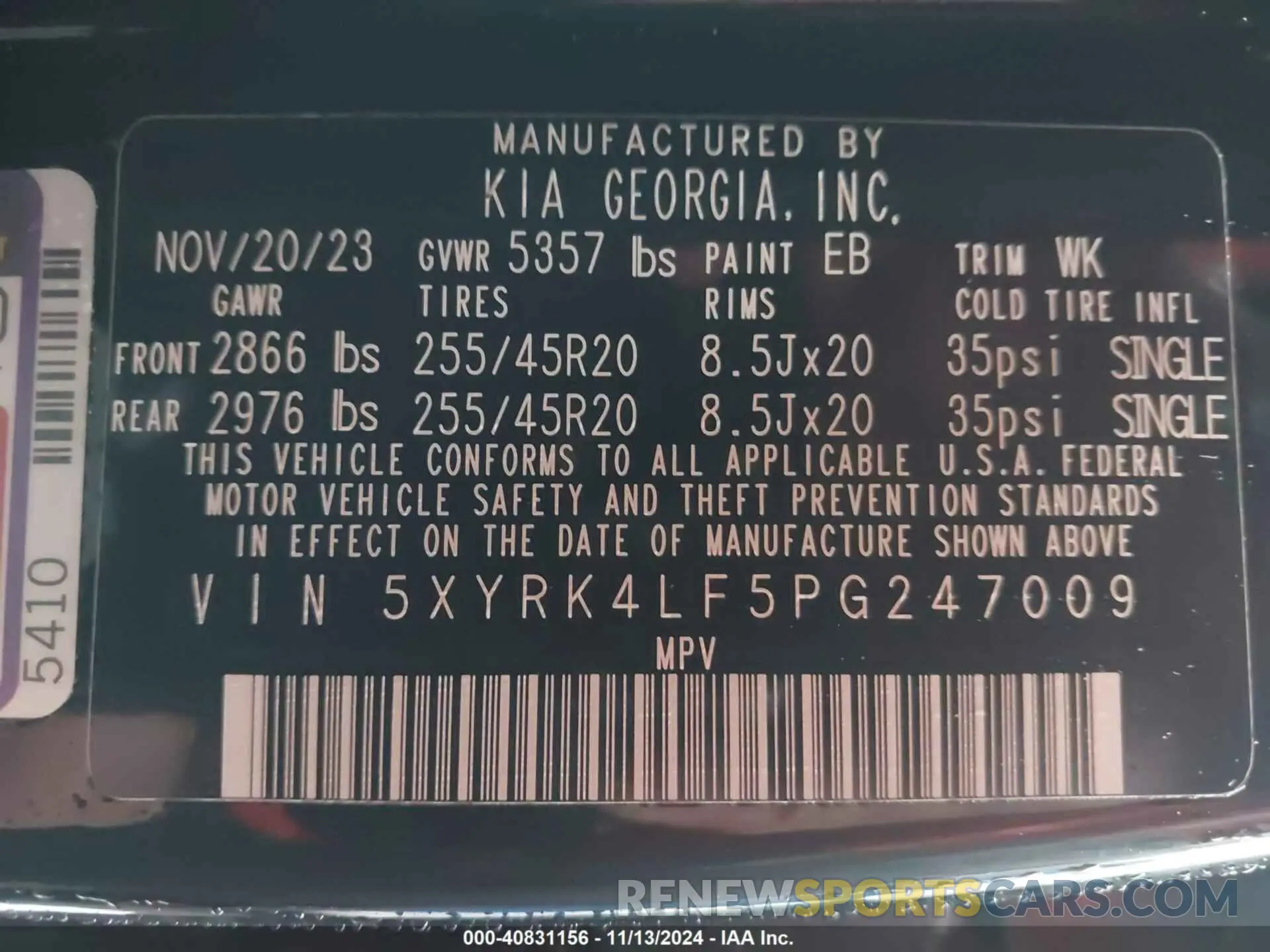 9 fotografías del automóvil dañado 5XYRK4LF5PG247009 KIA SORENTO 2023