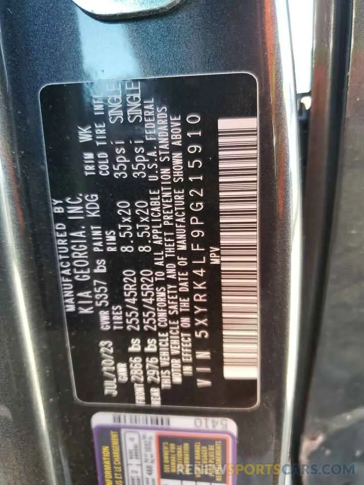 13 fotografías del automóvil dañado 5XYRK4LF9PG215910 KIA SORENTO 2023