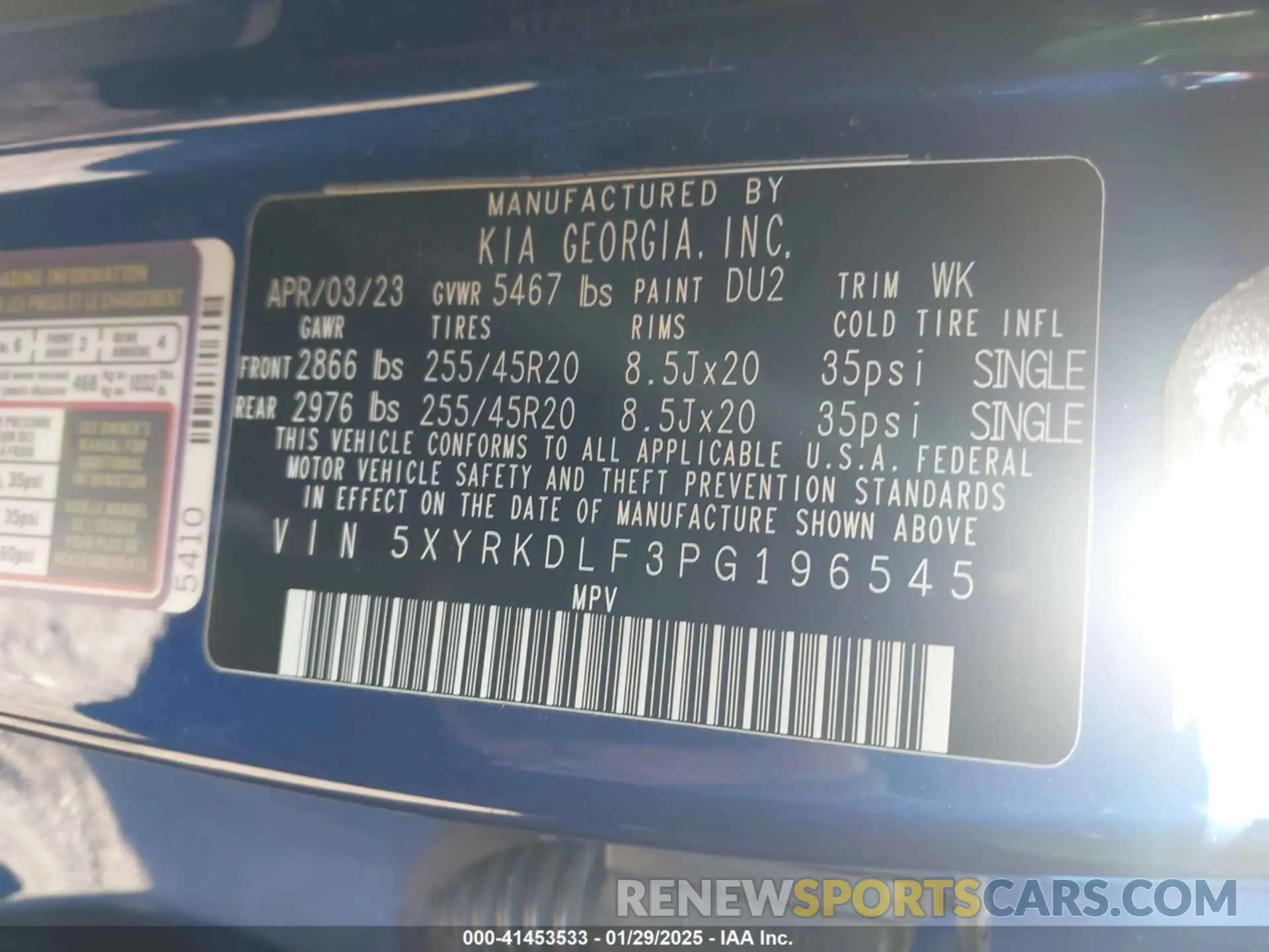 9 fotografías del automóvil dañado 5XYRKDLF3PG196545 KIA SORENTO 2023