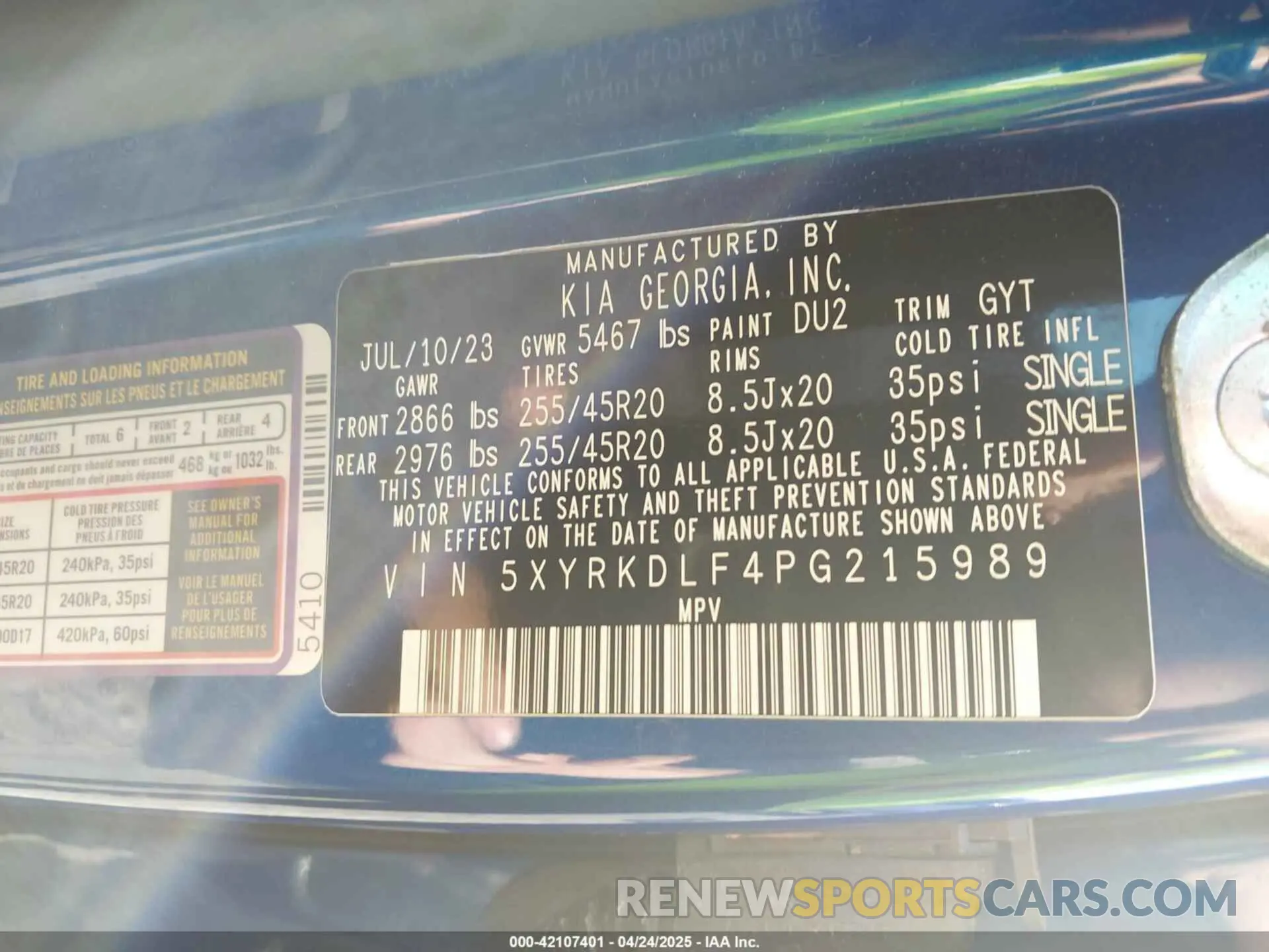 9 fotografías del automóvil dañado 5XYRKDLF4PG215989 KIA SORENTO 2023