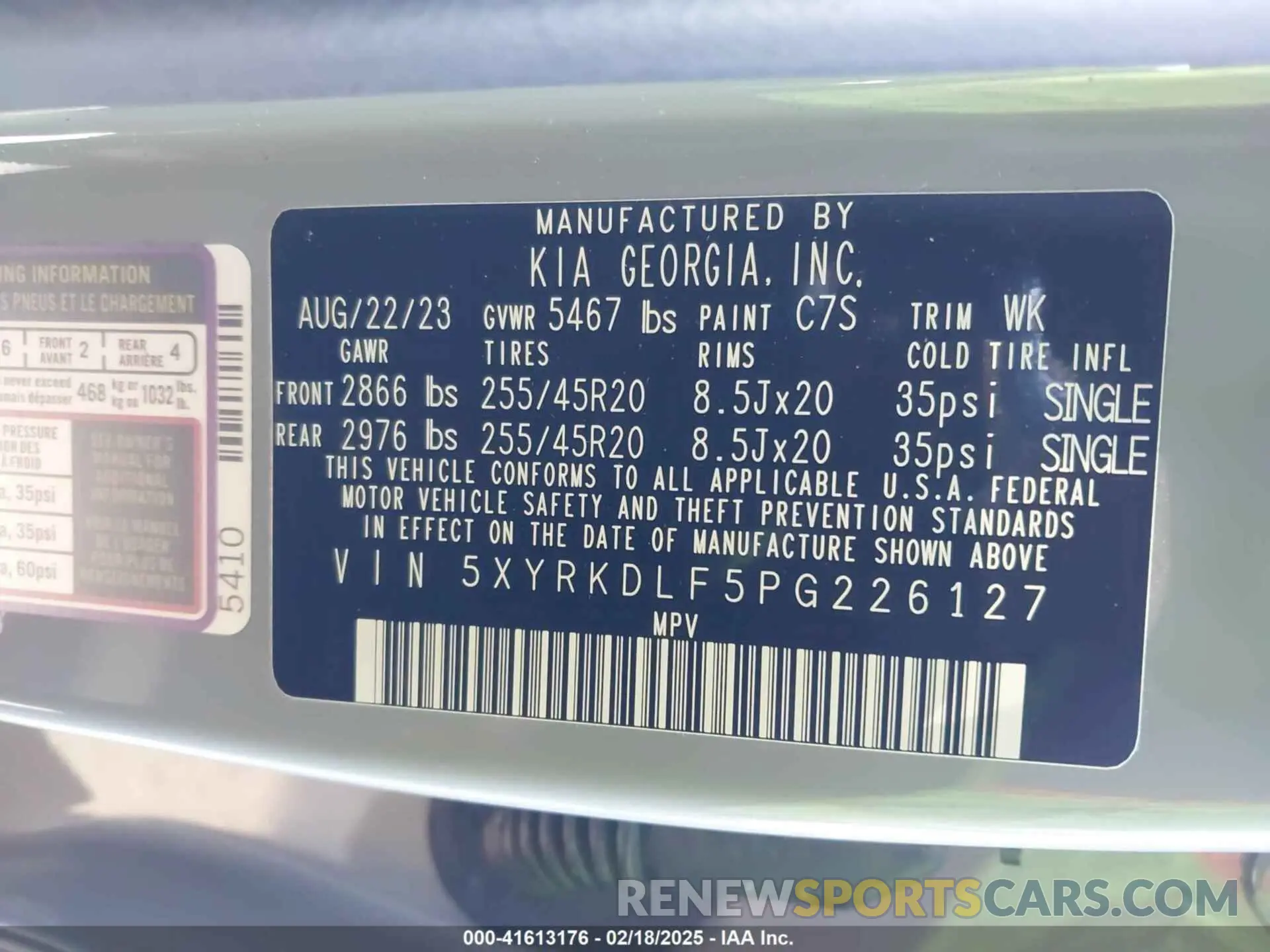 9 fotografías del automóvil dañado 5XYRKDLF5PG226127 KIA SORENTO 2023