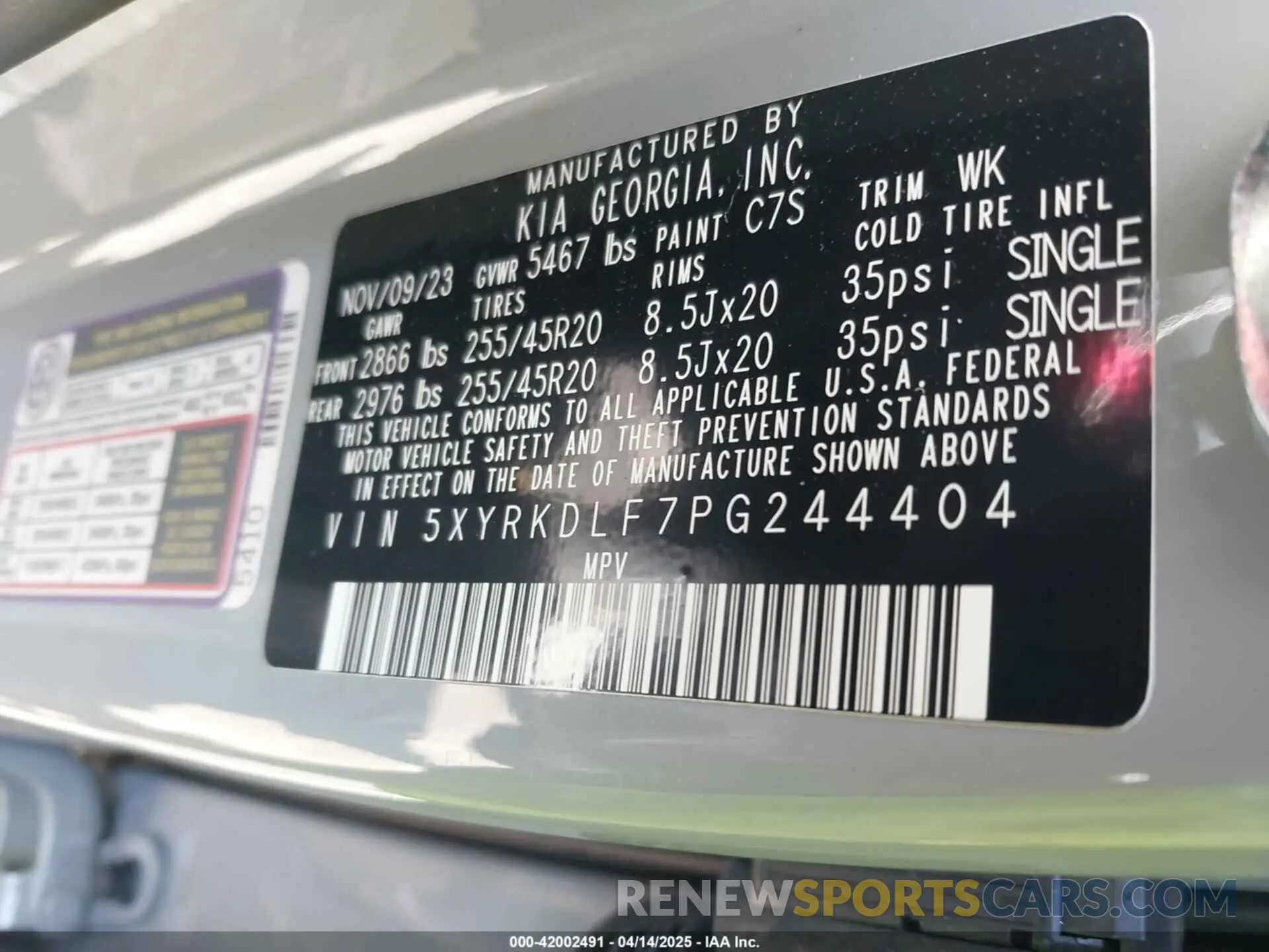 9 fotografías del automóvil dañado 5XYRKDLF7PG244404 KIA SORENTO 2023