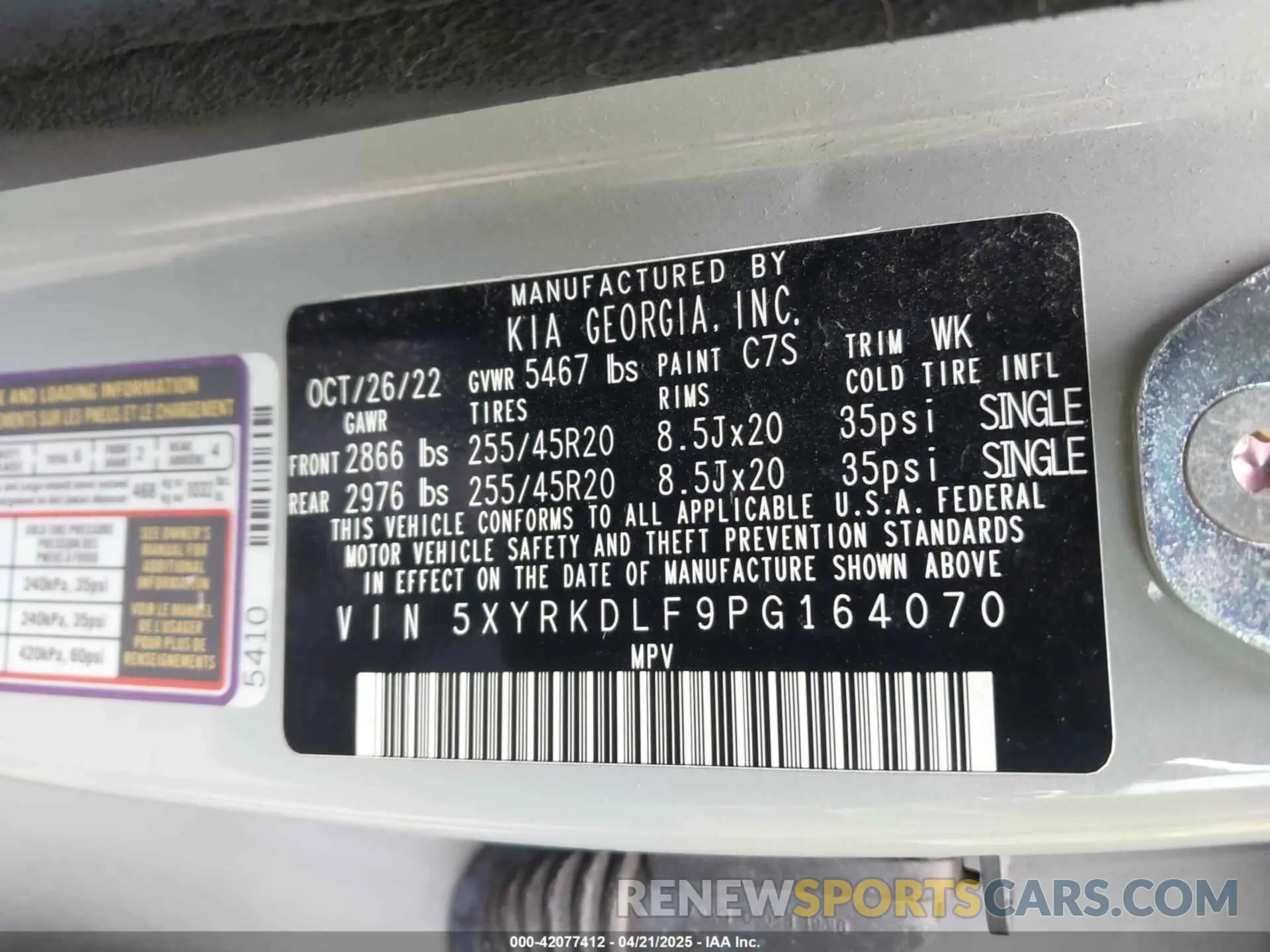 9 fotografías del automóvil dañado 5XYRKDLF9PG164070 KIA SORENTO 2023