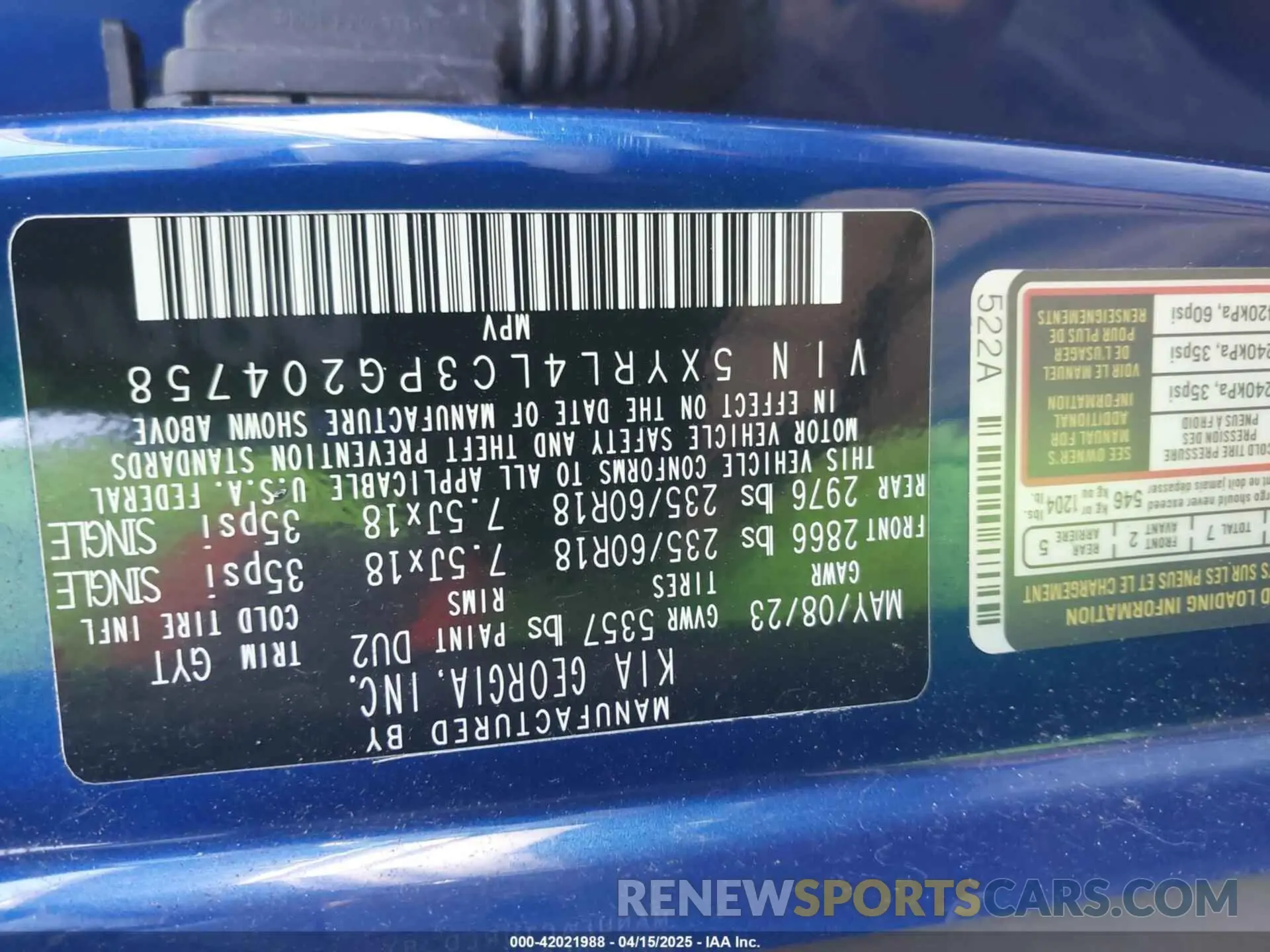 9 fotografías del automóvil dañado 5XYRL4LC3PG204758 KIA SORENTO 2023