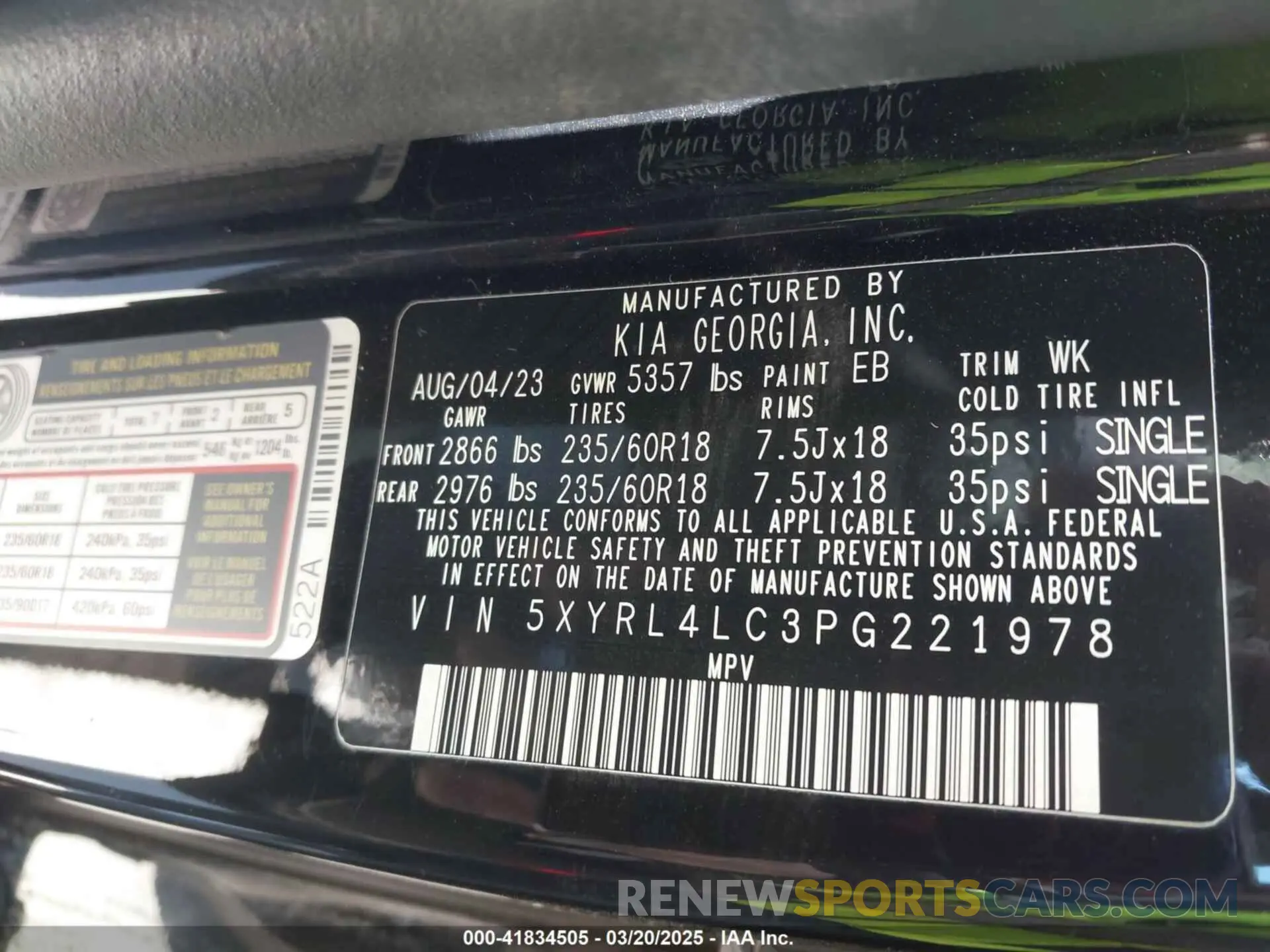 9 fotografías del automóvil dañado 5XYRL4LC3PG221978 KIA SORENTO 2023