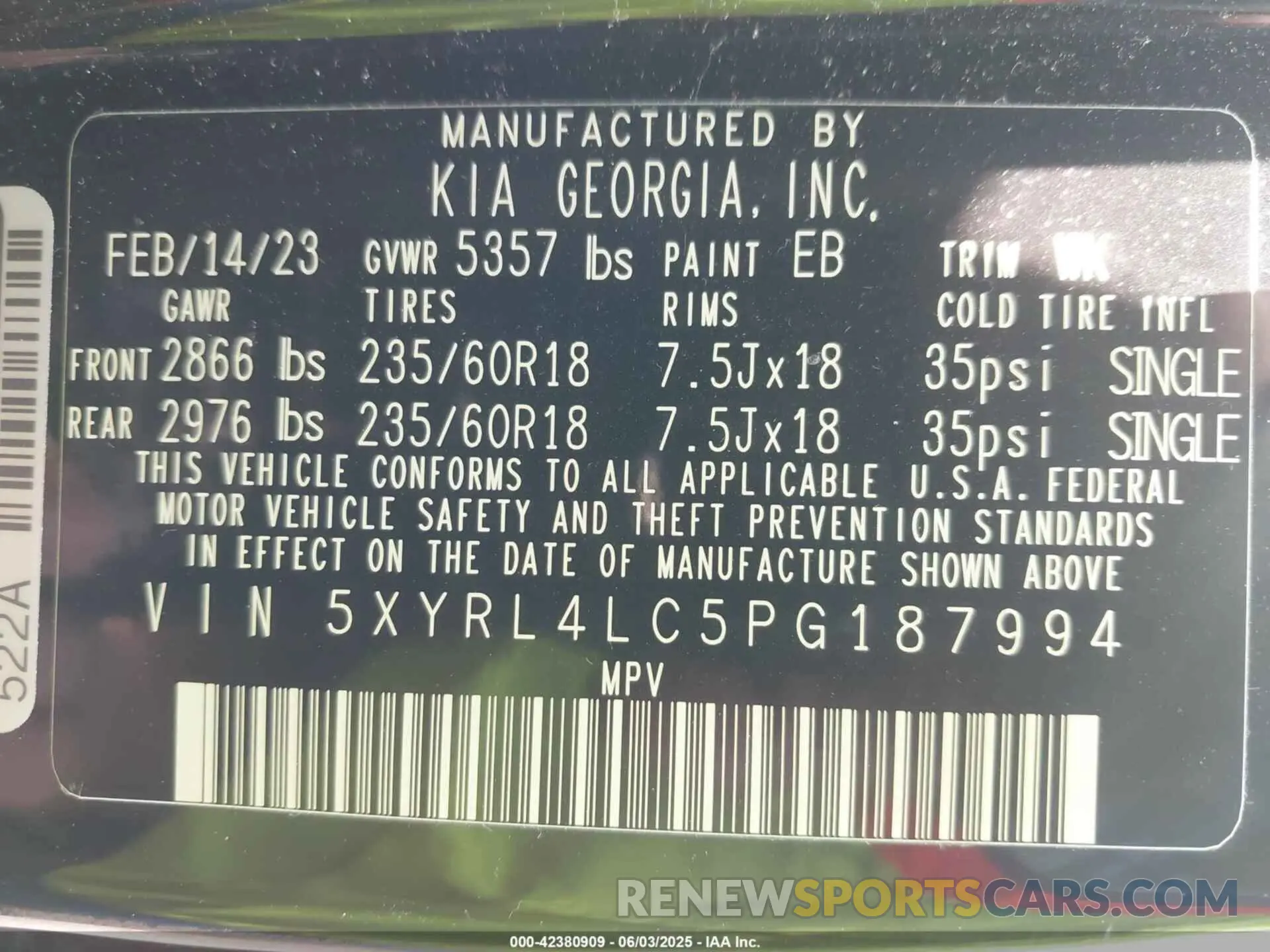 9 fotografías del automóvil dañado 5XYRL4LC5PG187994 KIA SORENTO 2023