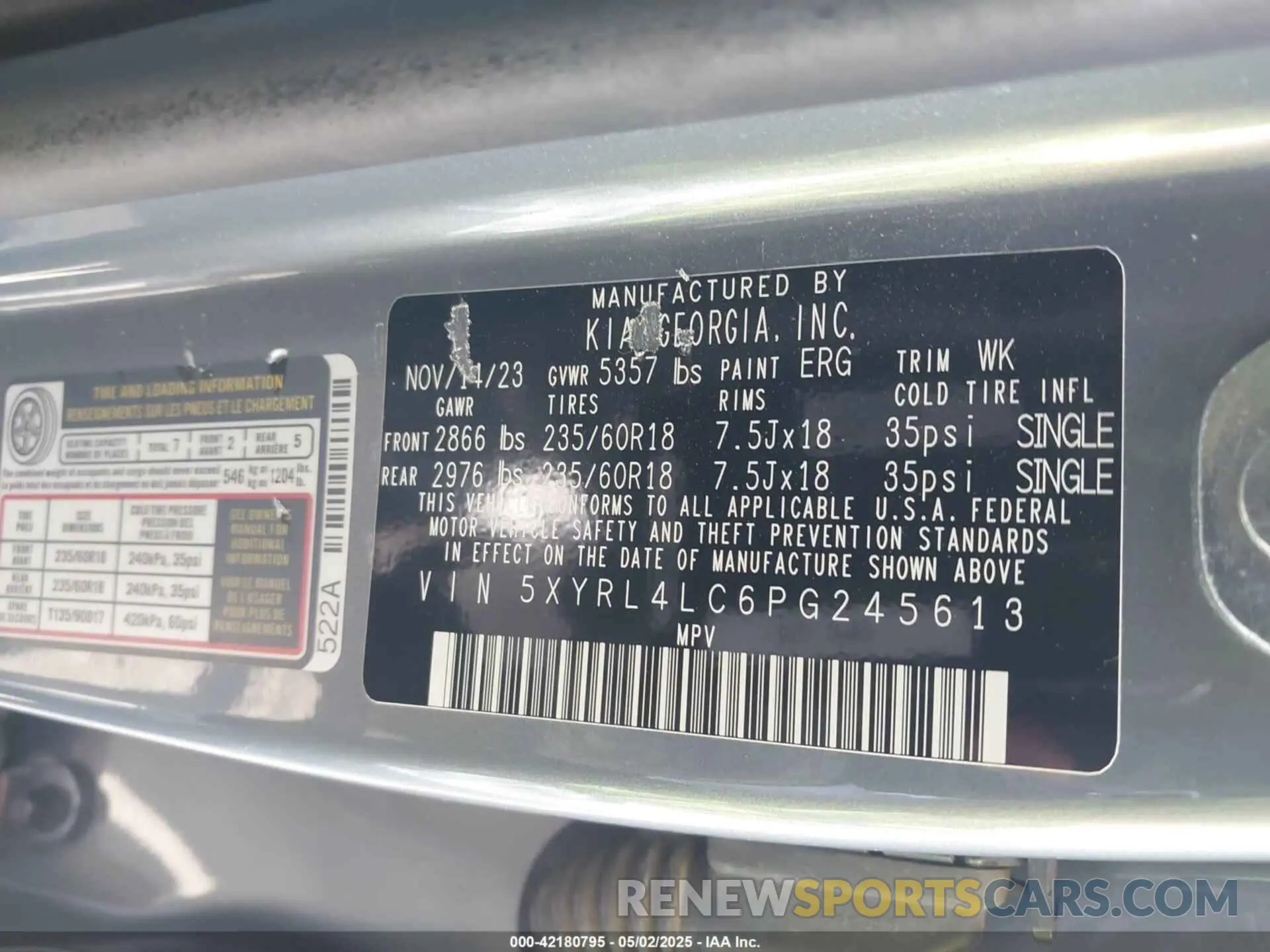 9 fotografías del automóvil dañado 5XYRL4LC6PG245613 KIA SORENTO 2023