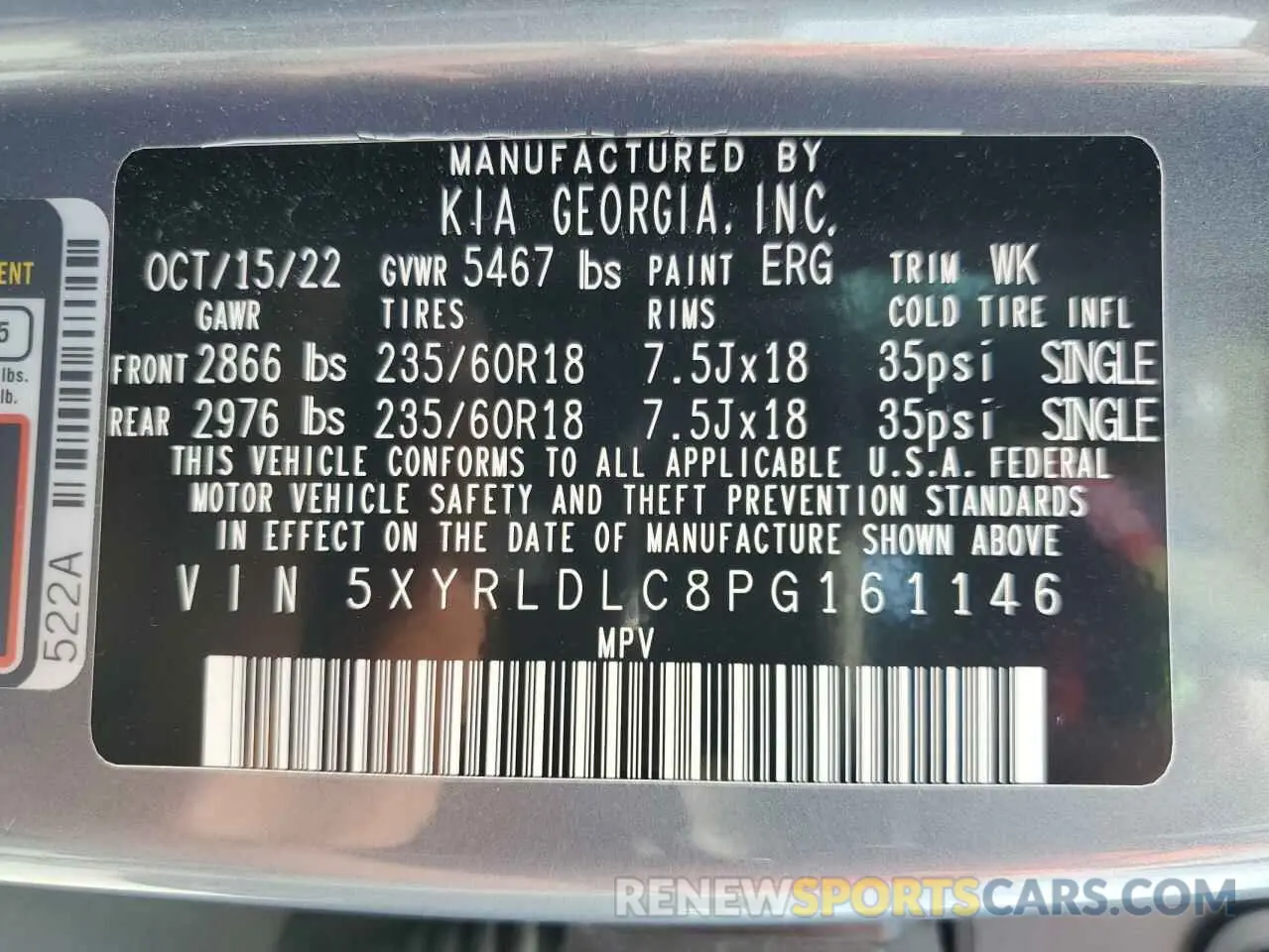 13 fotografías del automóvil dañado 5XYRLDLC8PG161146 KIA SORENTO 2023