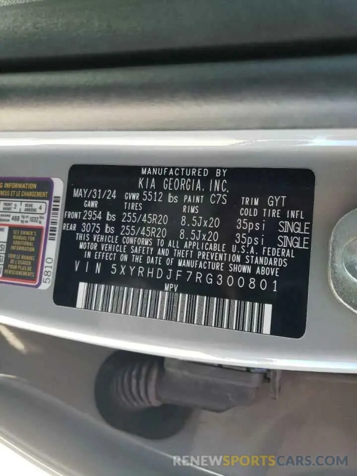 16 fotografías del automóvil dañado 5XYRHDJF7RG300801 KIA SORENTO 2024