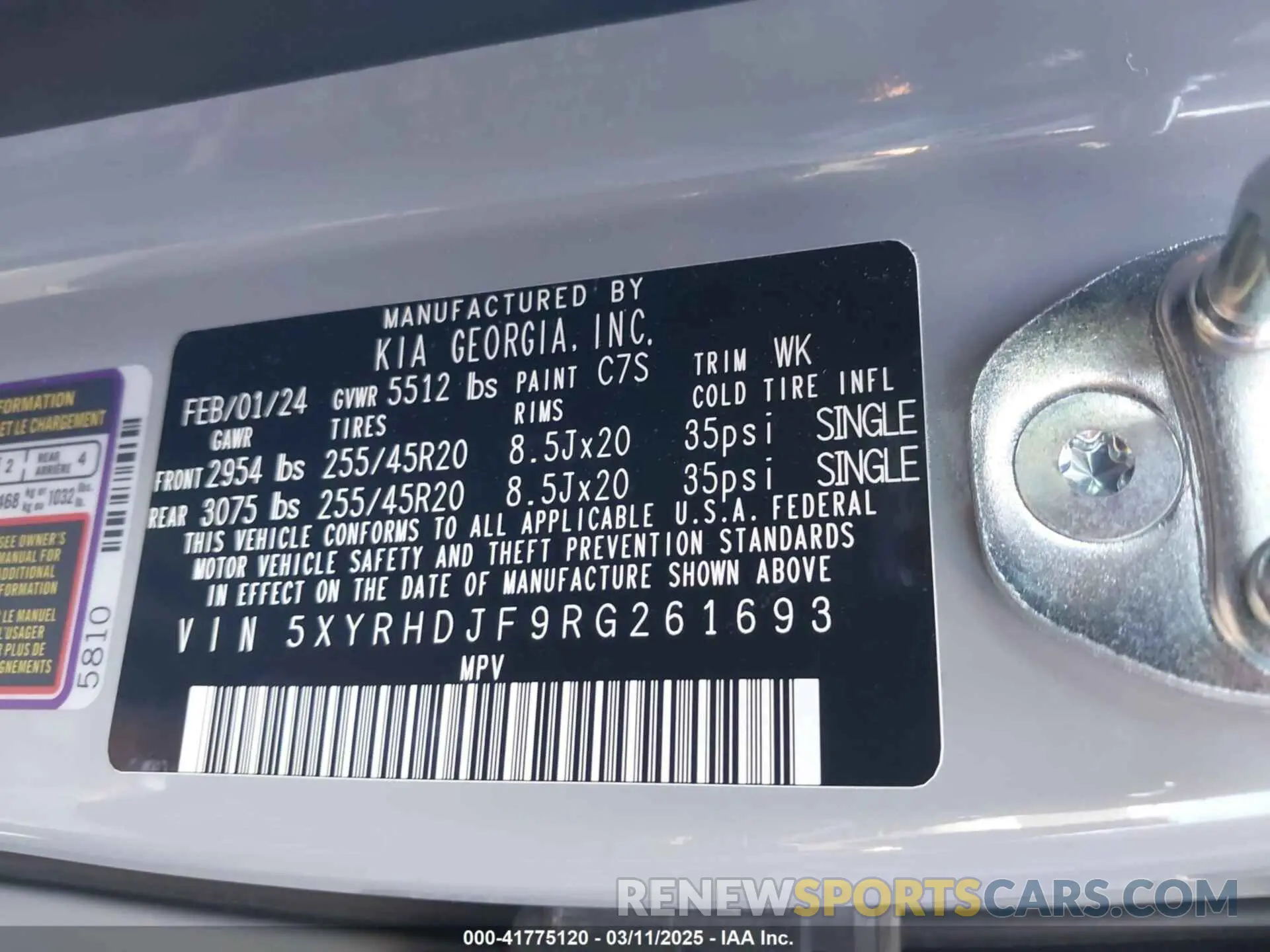 9 fotografías del automóvil dañado 5XYRHDJF9RG261693 KIA SORENTO 2024