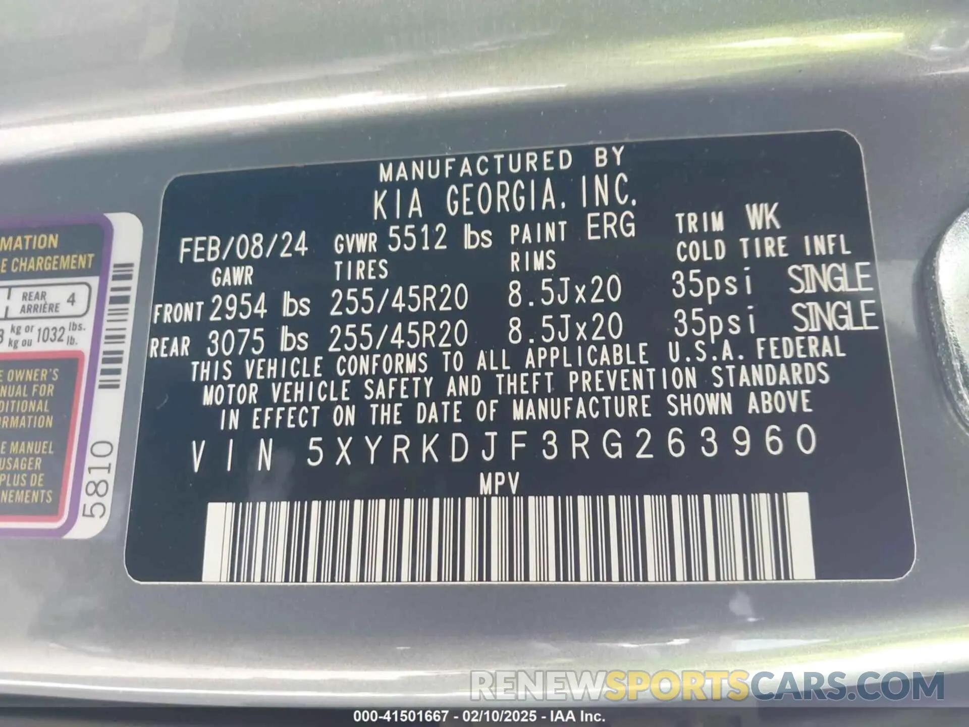 9 fotografías del automóvil dañado 5XYRKDJF3RG263960 KIA SORENTO 2024