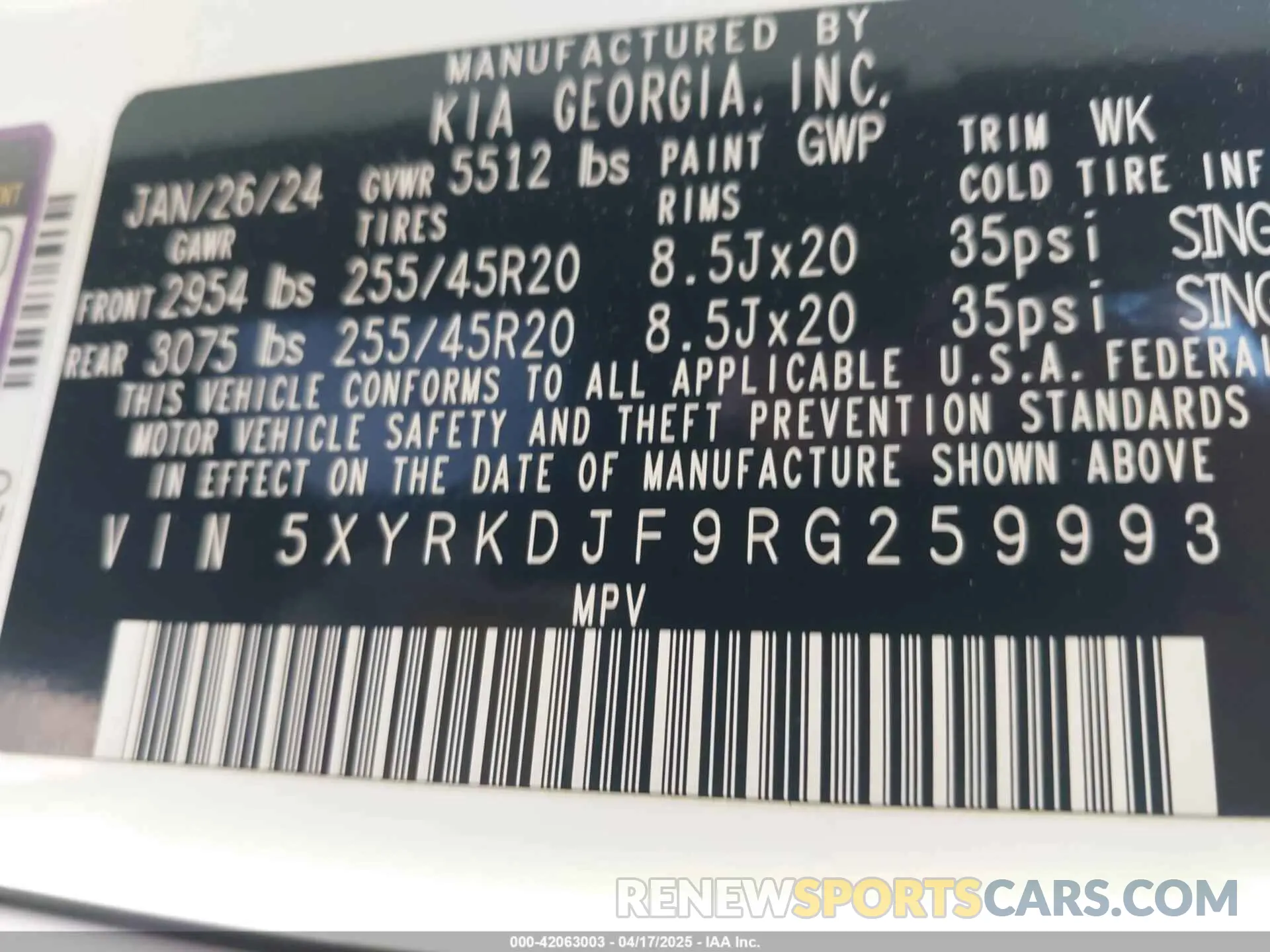 9 fotografías del automóvil dañado 5XYRKDJF9RG259993 KIA SORENTO 2024