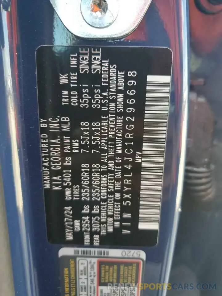 13 fotografías del automóvil dañado 5XYRL4JC1RG296698 KIA SORENTO 2024