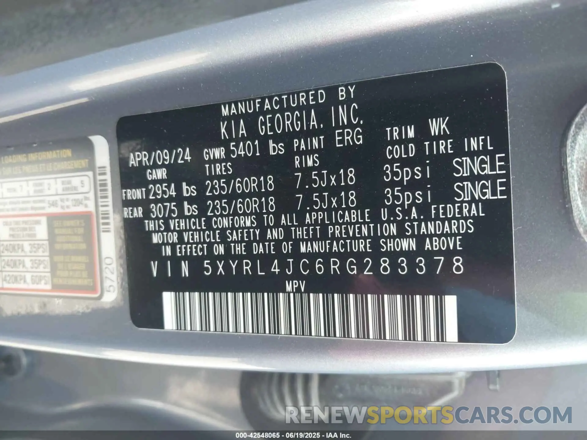 9 fotografías del automóvil dañado 5XYRL4JC6RG283378 KIA SORENTO 2024