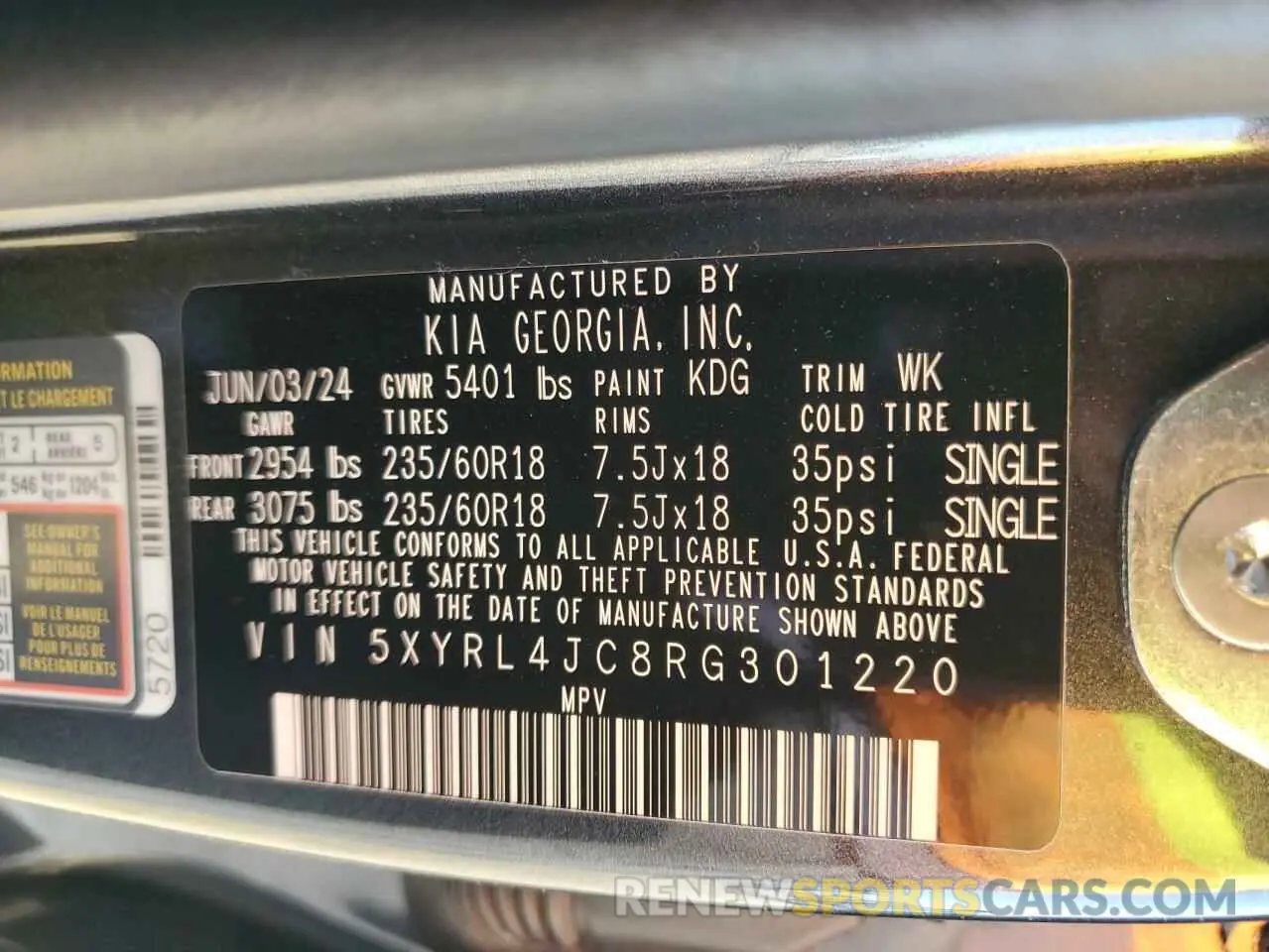 15 fotografías del automóvil dañado 5XYRL4JC8RG301220 KIA SORENTO 2024
