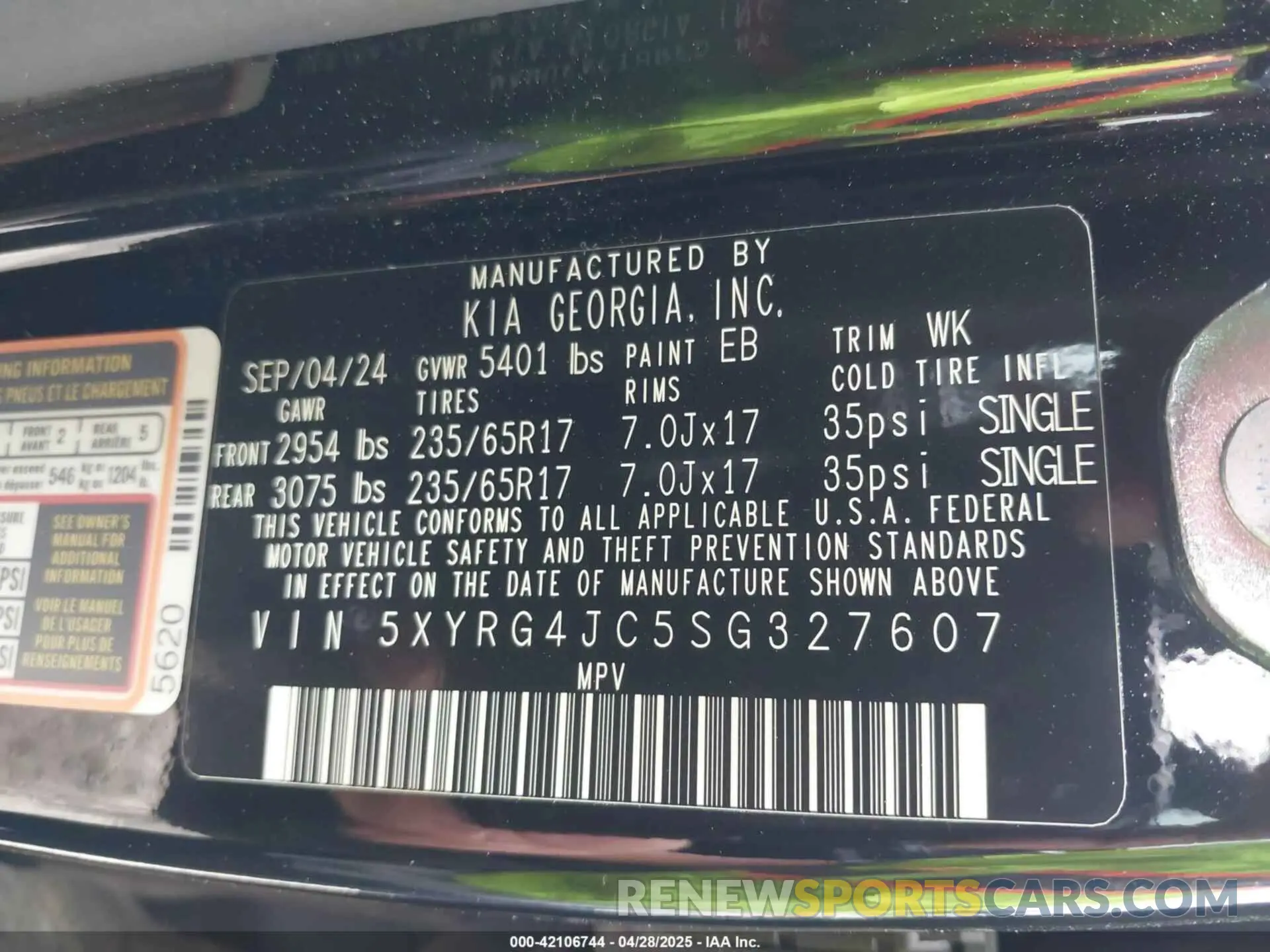9 fotografías del automóvil dañado 5XYRG4JC5SG327607 KIA SORENTO 2025