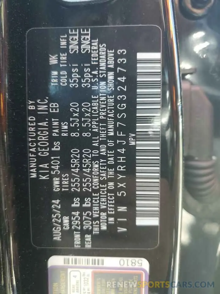 13 fotografías del automóvil dañado 5XYRH4JF7SG324733 KIA SORENTO 2025