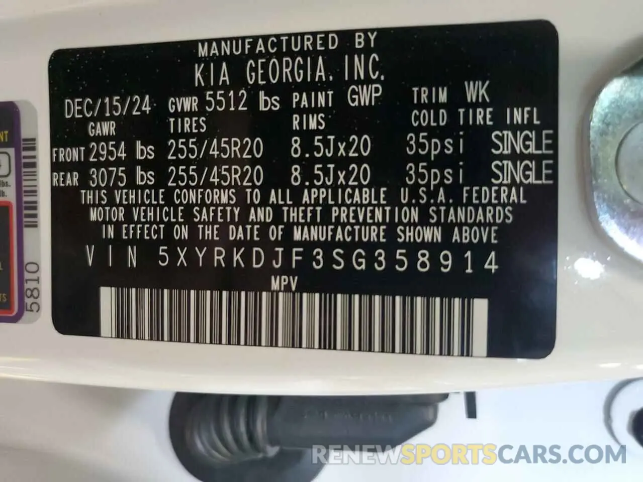 13 fotografías del automóvil dañado 5XYRKDJF3SG358914 KIA SORENTO 2025