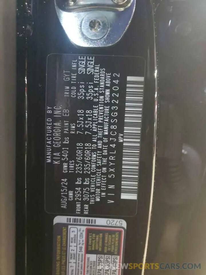 15 fotografías del automóvil dañado 5XYRL4JC8SG322042 KIA SORENTO 2025