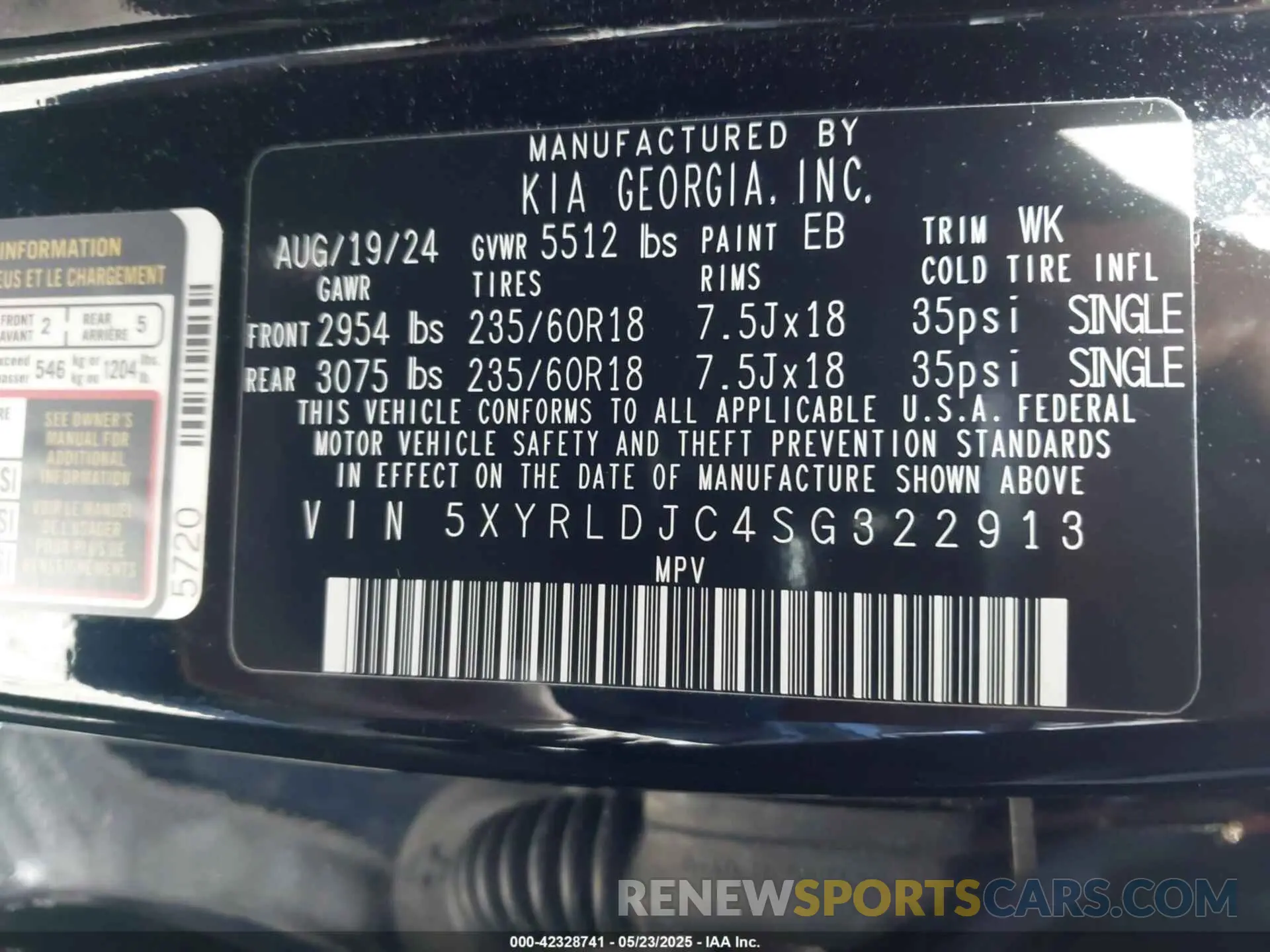 9 fotografías del automóvil dañado 5XYRLDJC4SG322913 KIA SORENTO 2025