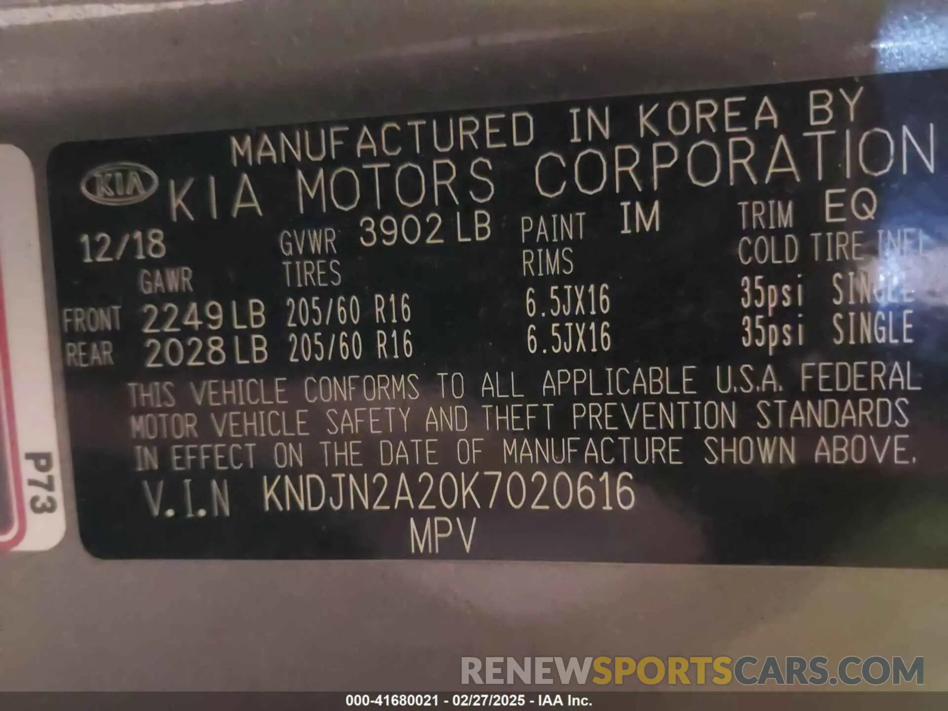 9 fotografías del automóvil dañado KNDJN2A20K7020616 KIA SOUL 2019