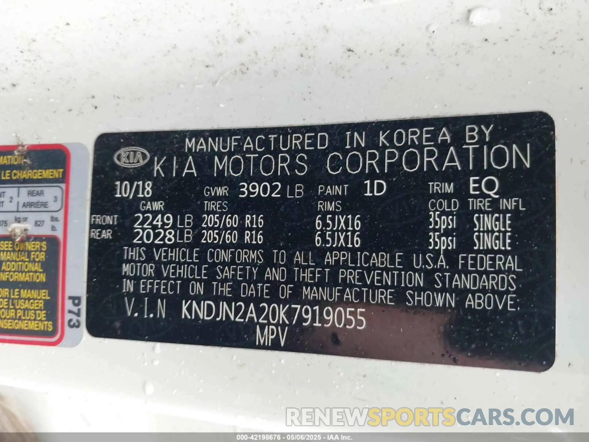 9 fotografías del automóvil dañado KNDJN2A20K7919055 KIA SOUL 2019