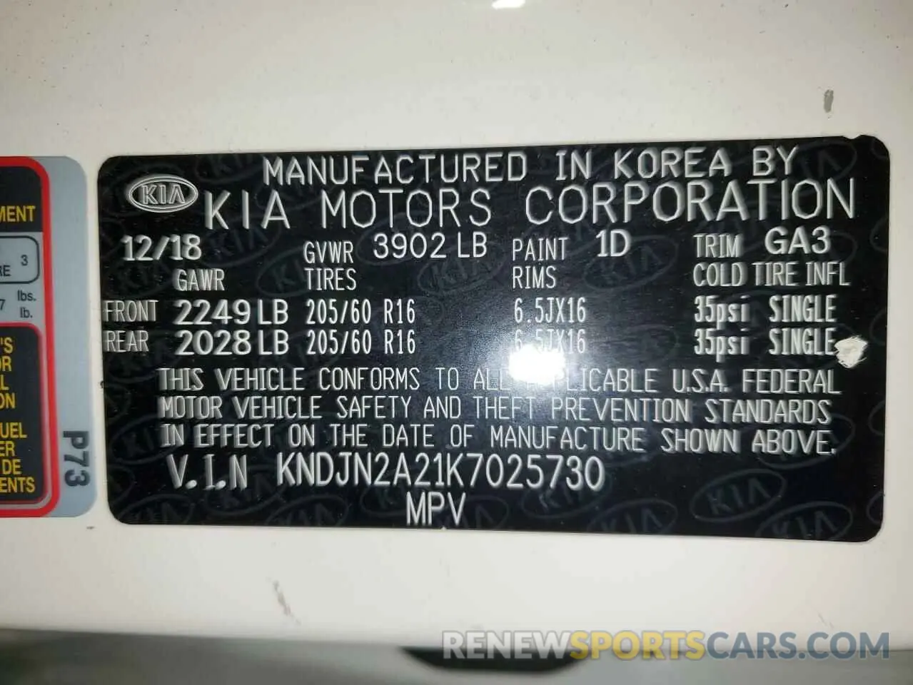 12 fotografías del automóvil dañado KNDJN2A21K7025730 KIA SOUL 2019