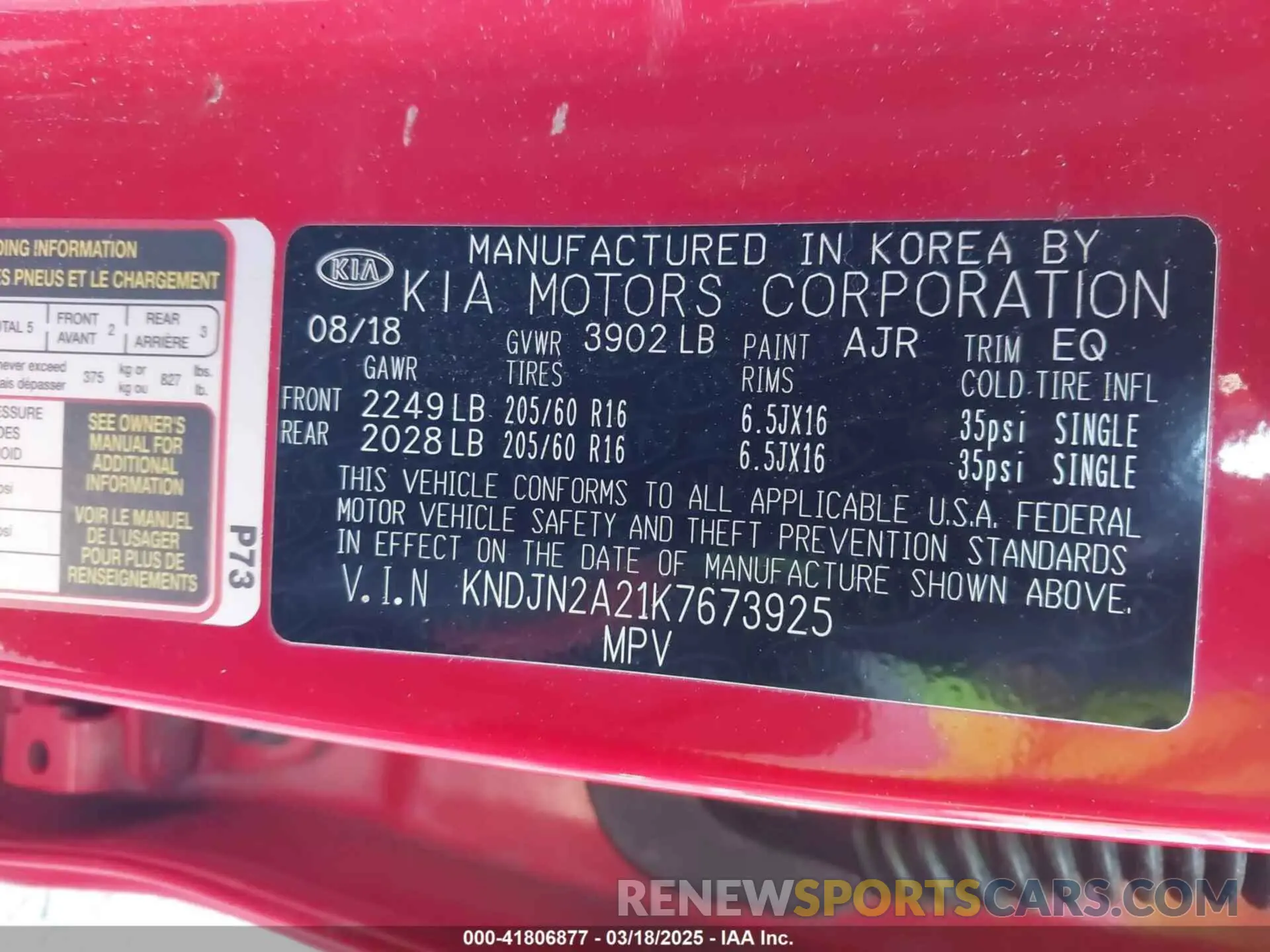 9 fotografías del automóvil dañado KNDJN2A21K7673925 KIA SOUL 2019