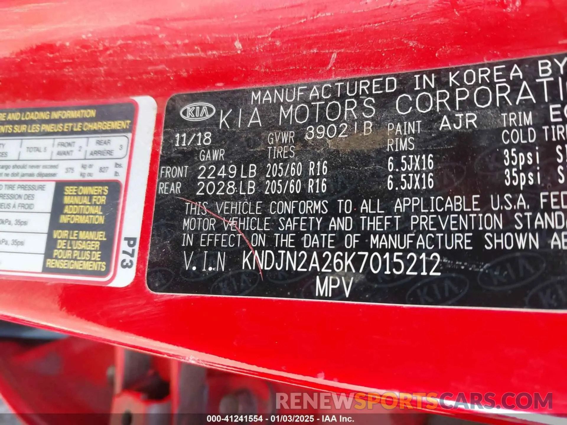 9 fotografías del automóvil dañado KNDJN2A26K7015212 KIA SOUL 2019