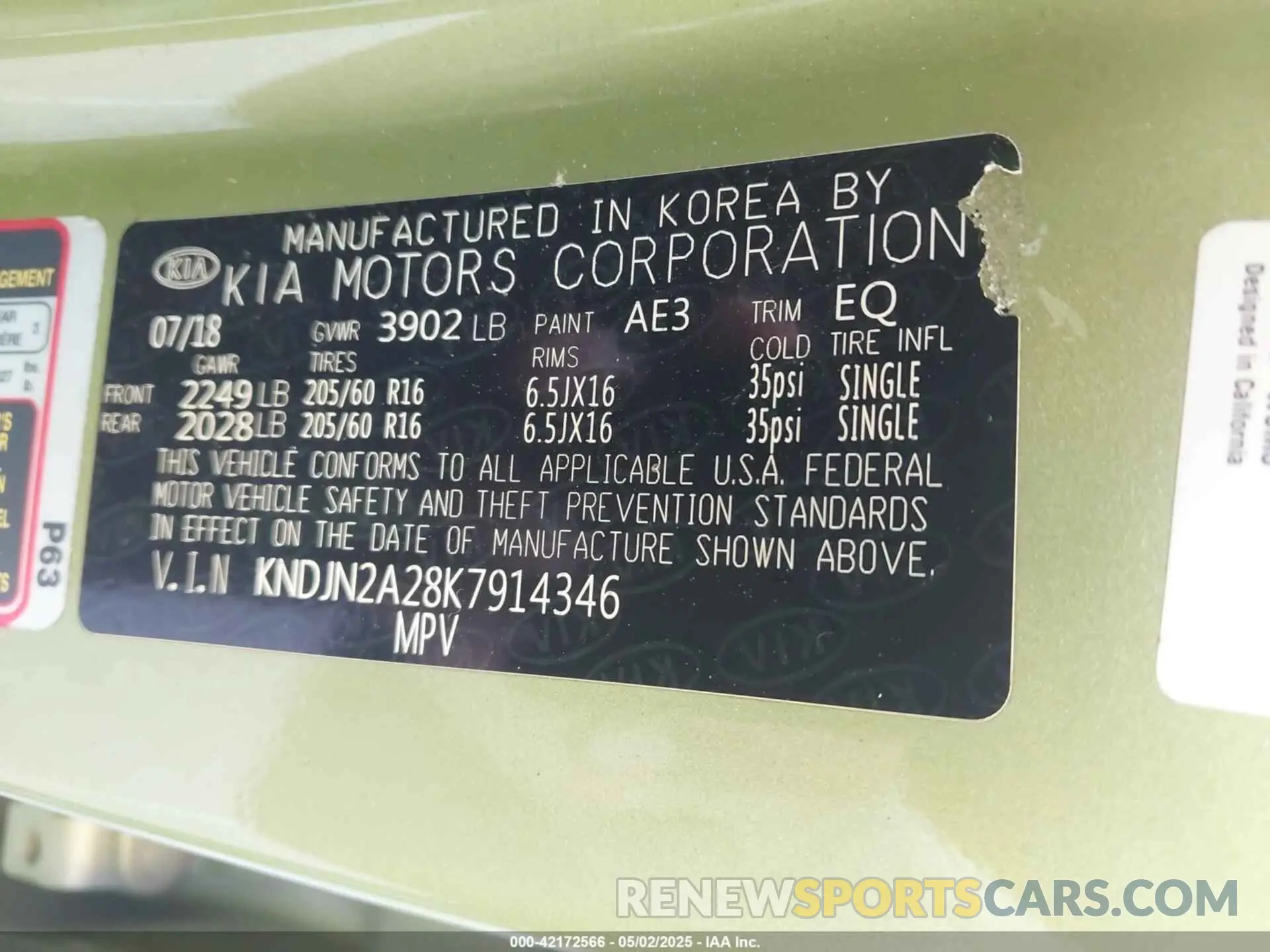 9 fotografías del automóvil dañado KNDJN2A28K7914346 KIA SOUL 2019