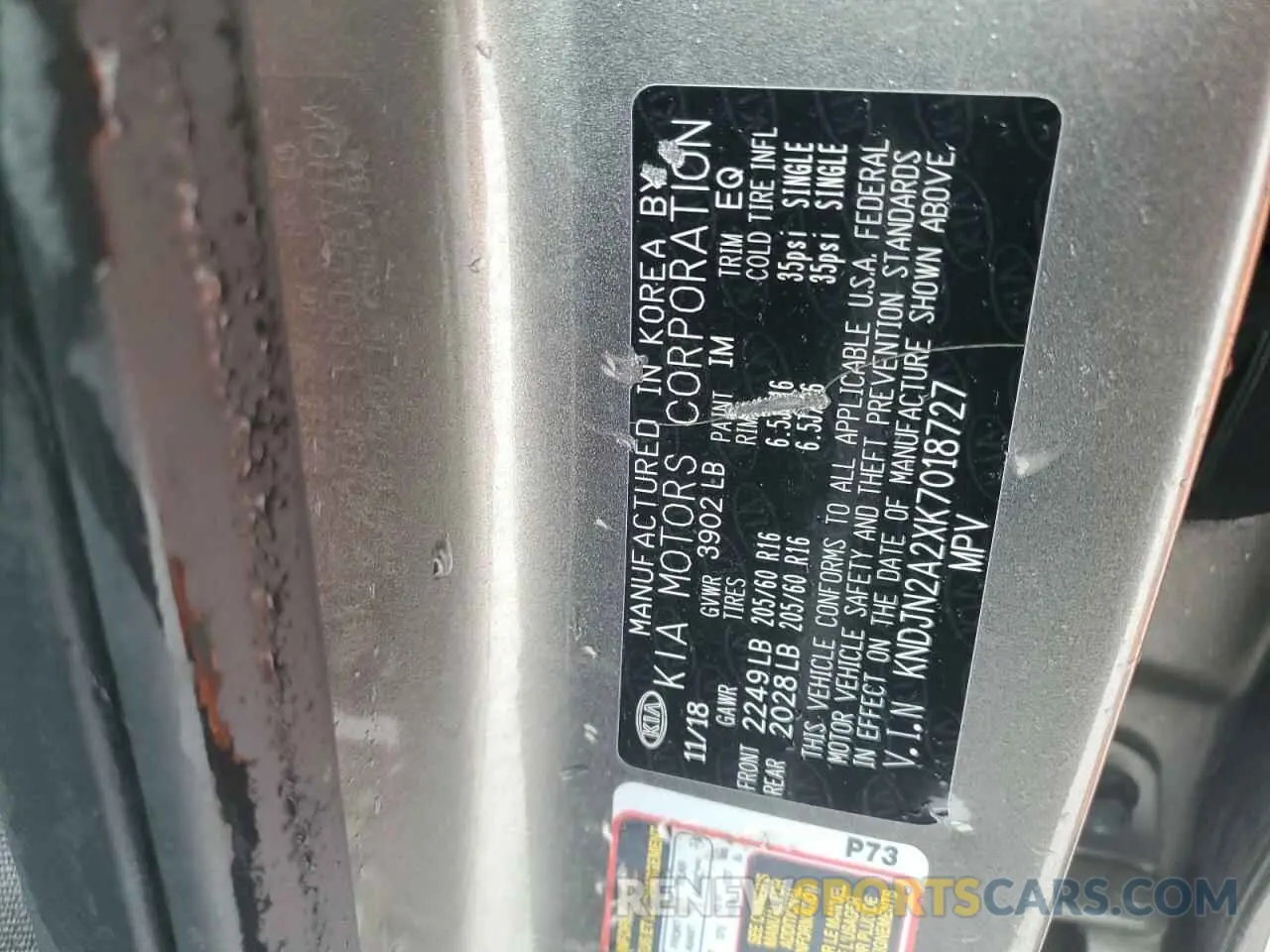 12 fotografías del automóvil dañado KNDJN2A2XK7018727 KIA SOUL 2019