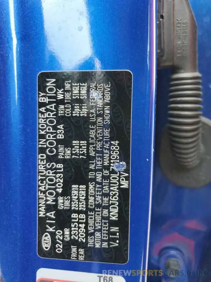 12 fotografías del automóvil dañado KNDJ63AU0L7119684 KIA SOUL 2020