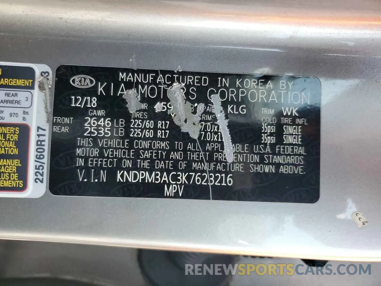 15 fotografías del automóvil dañado KNDPM3AC3K7623216 KIA SPORTAGE 2019