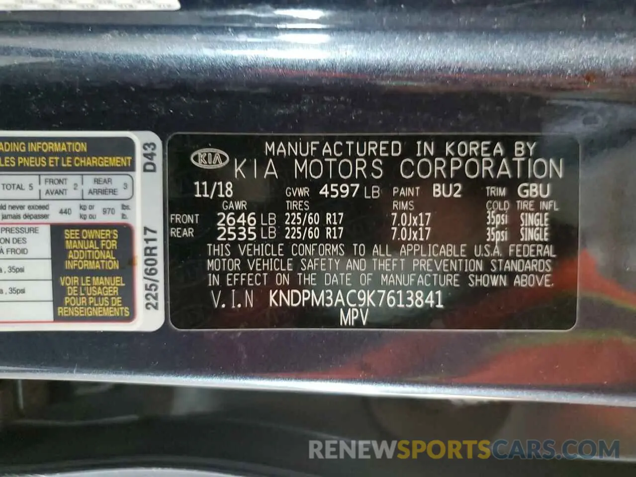 12 fotografías del automóvil dañado KNDPM3AC9K7613841 KIA SPORTAGE 2019