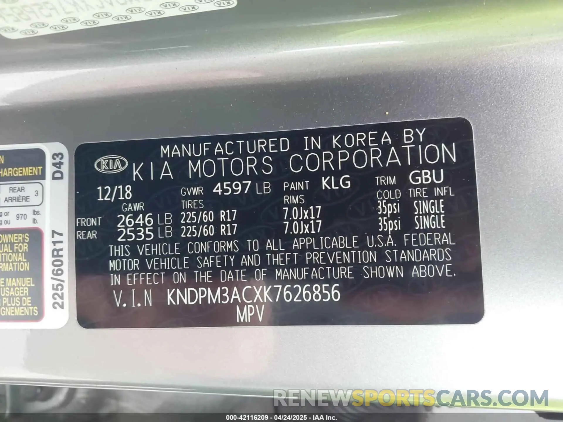 9 fotografías del automóvil dañado KNDPM3ACXK7626856 KIA SPORTAGE 2019