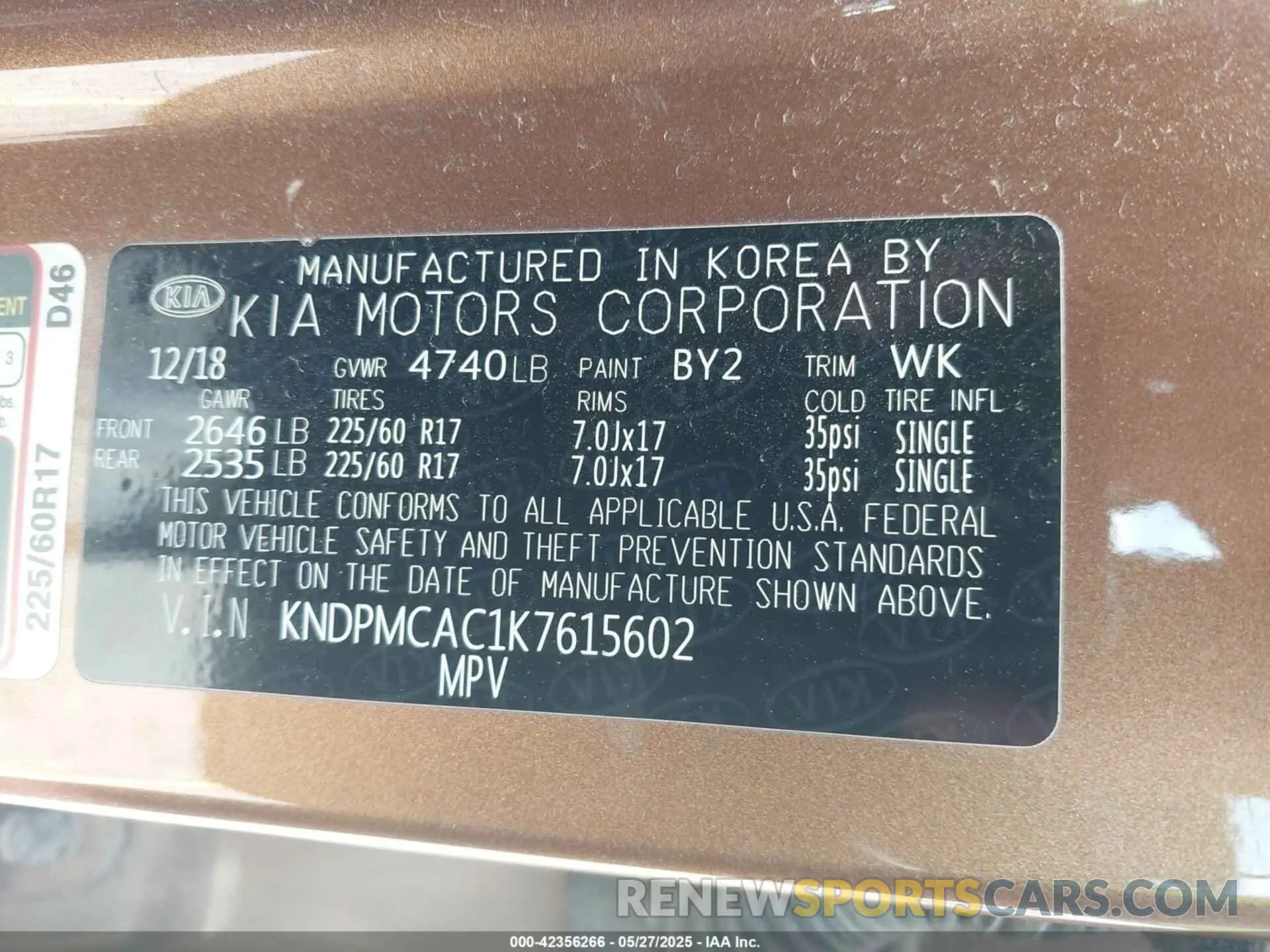 9 fotografías del automóvil dañado KNDPMCAC1K7615602 KIA SPORTAGE 2019