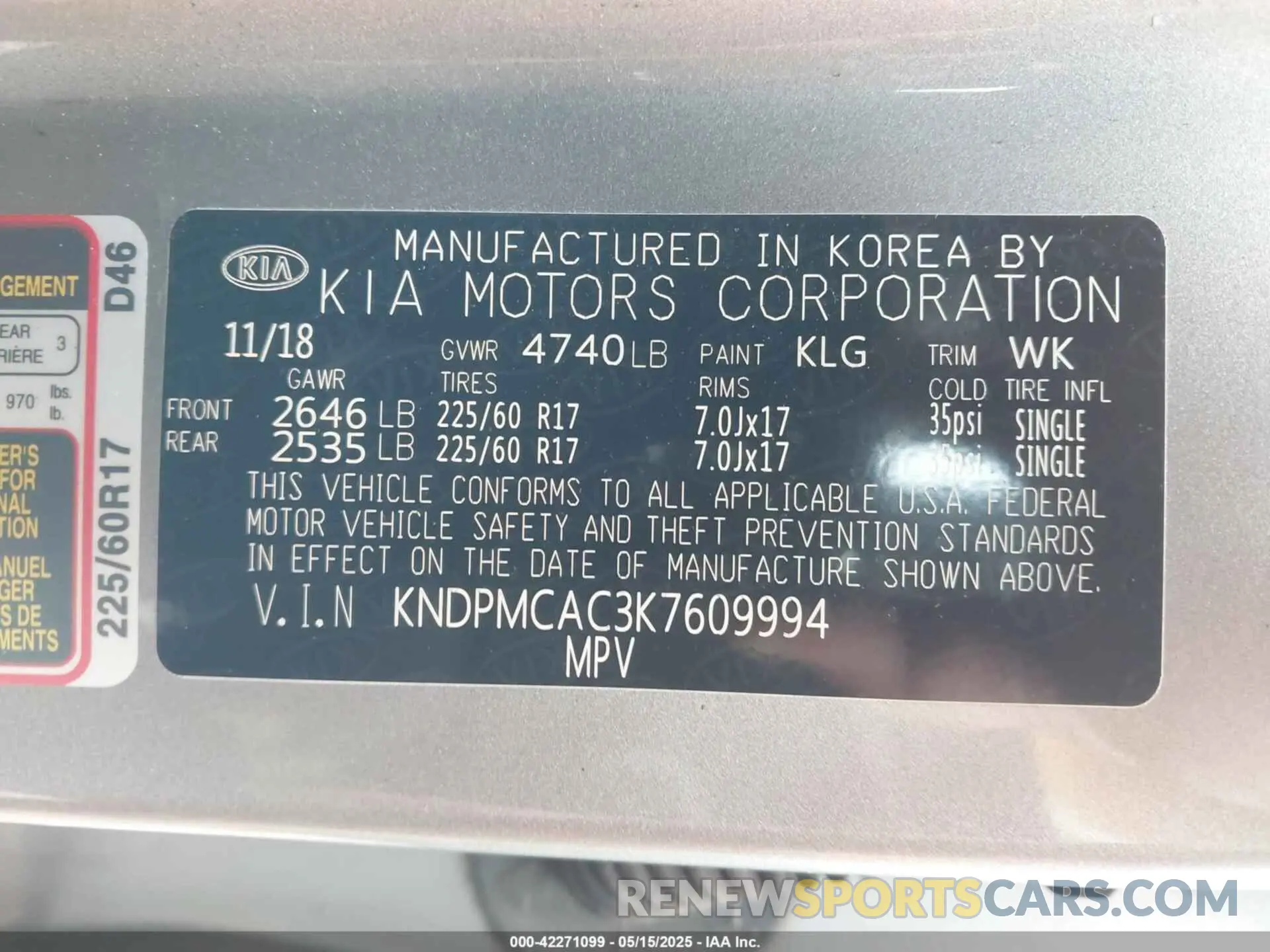 9 fotografías del automóvil dañado KNDPMCAC3K7609994 KIA SPORTAGE 2019